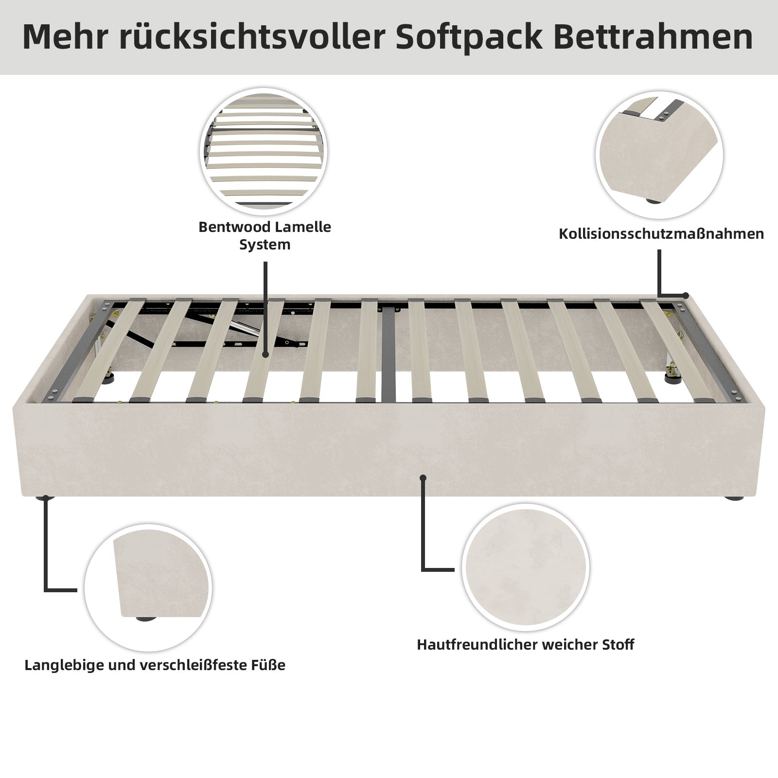 Logidon bedframe 90x200 cm beige fluweel met gaslift opbergruimte