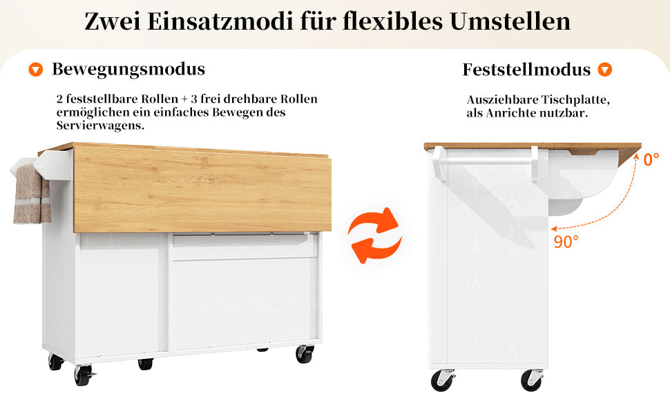 Logidon kitchen island 130x45(75)x92 cm white-black, extendable