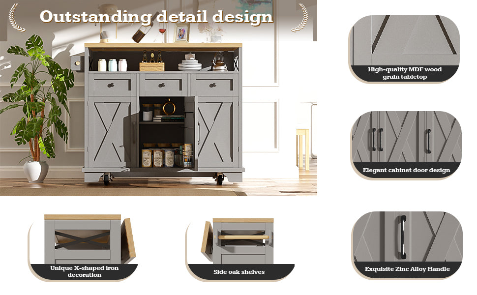 Logidon keukeneiland grijs met veel opbergruimte 118 x 43-80 x 98 cm