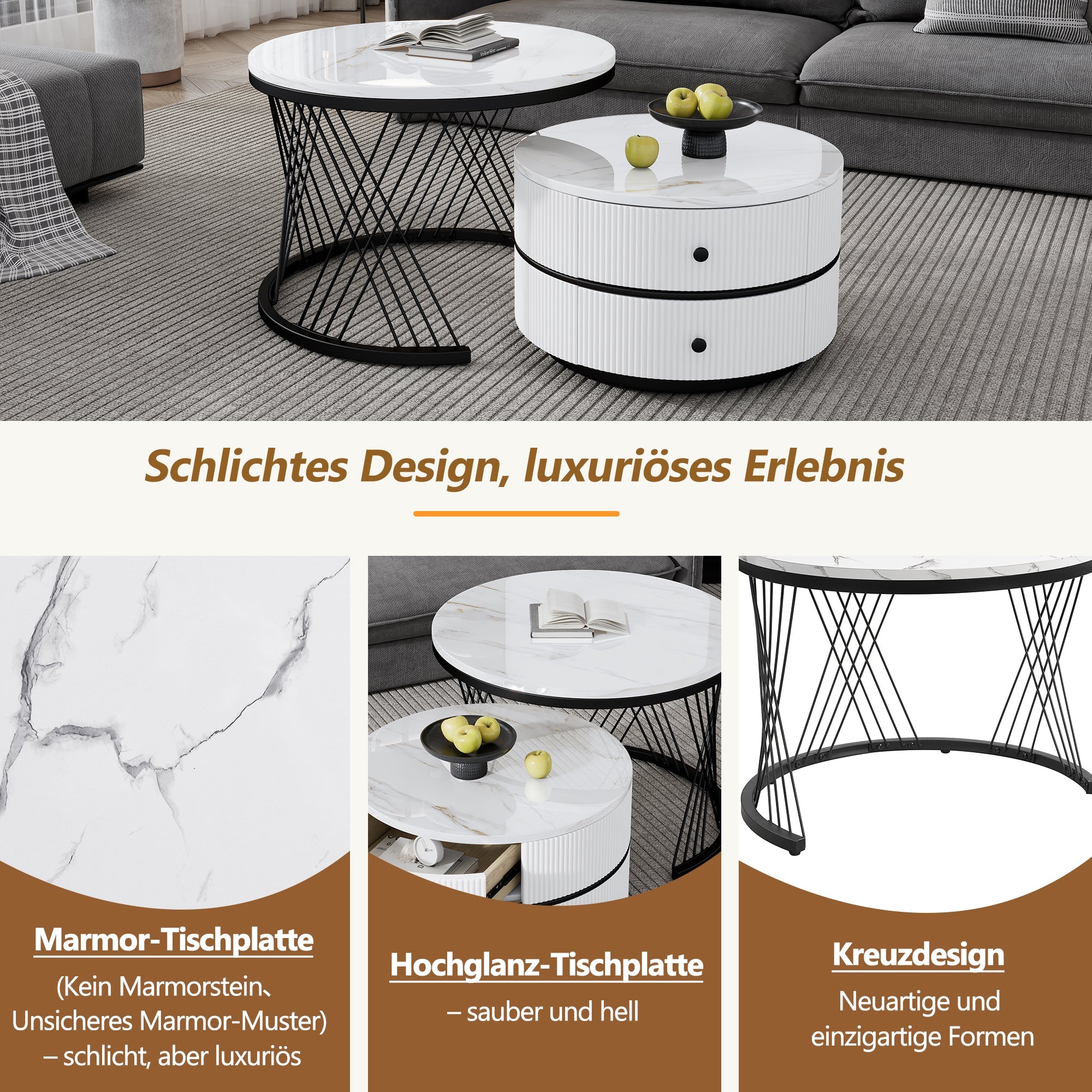Logidon Elegant Nest salontafelset wit, 2-delig, 60x60/50x50