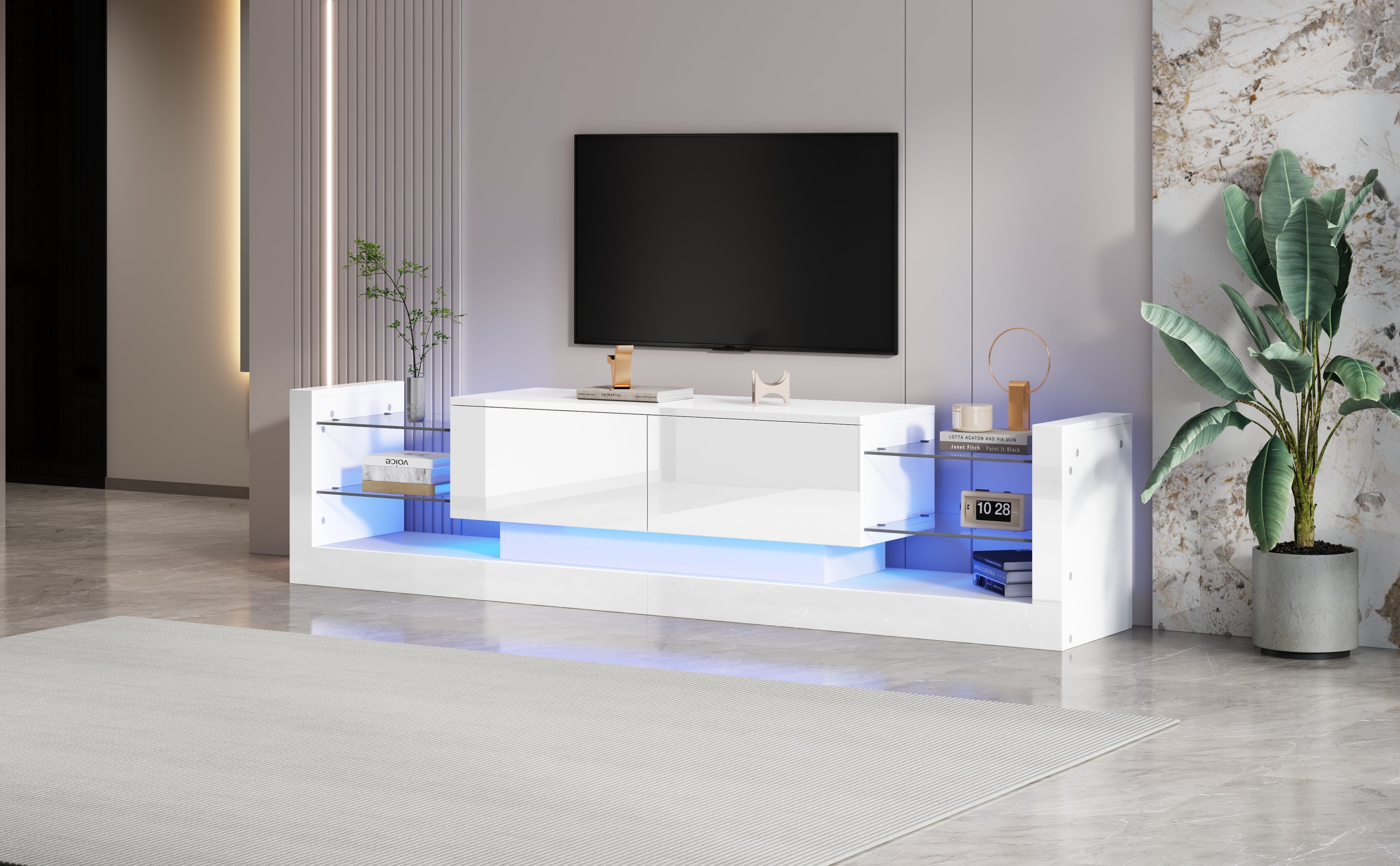Logidon hoogglans TV-meubel met LED-verlichting 181 cm wit glazen front