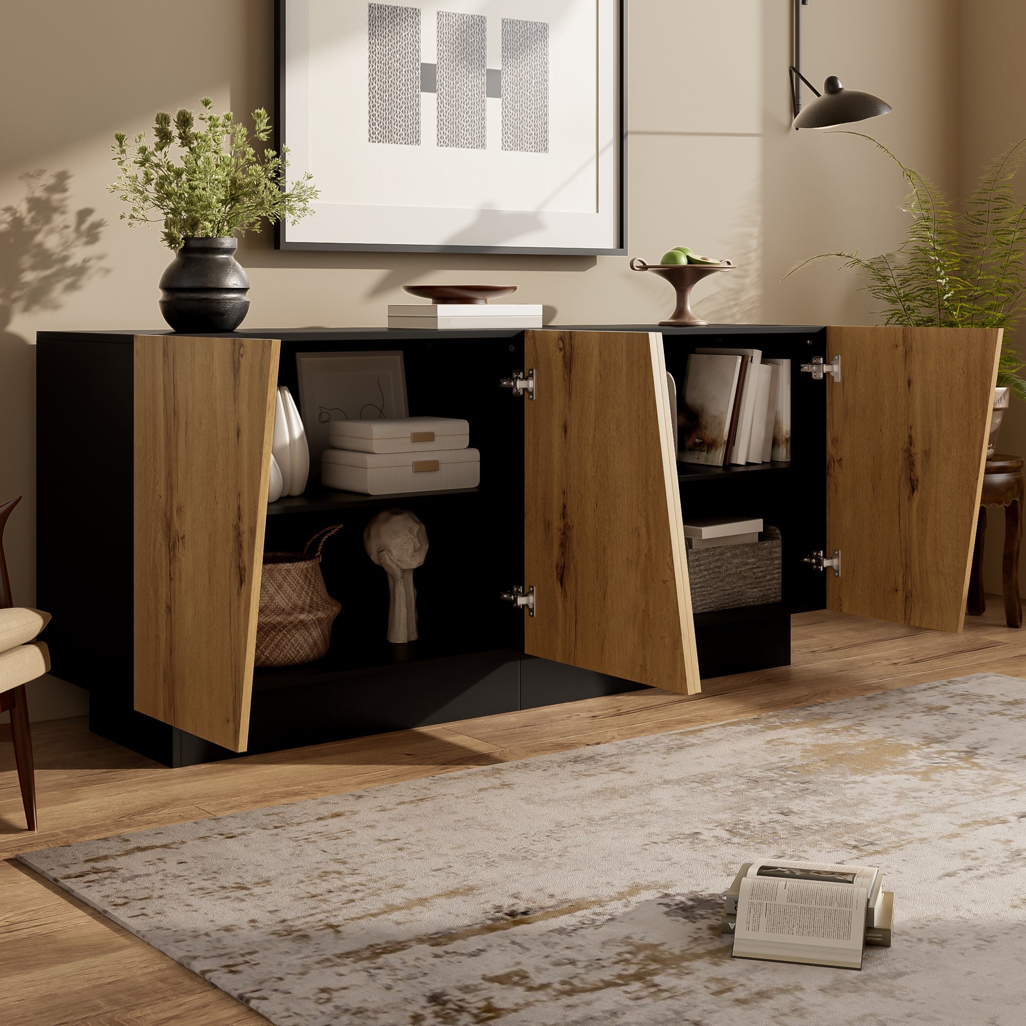 Logidon dressoir 160 cm zwart houtlook verstelbare planken