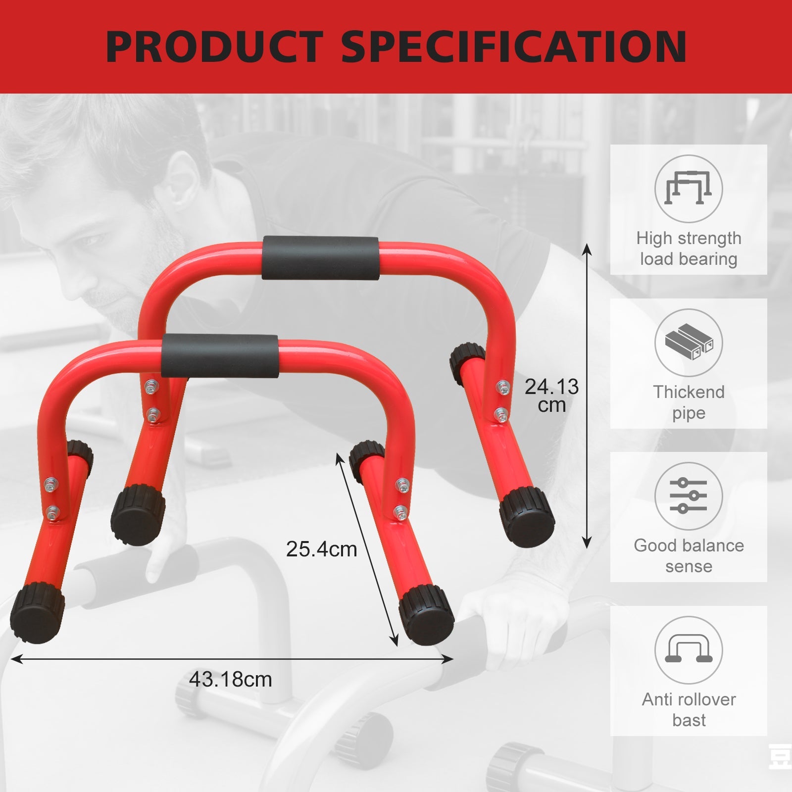 Logidon Parallel Bars en Dip Station Rood Stabiel 300 kg draagvermogen