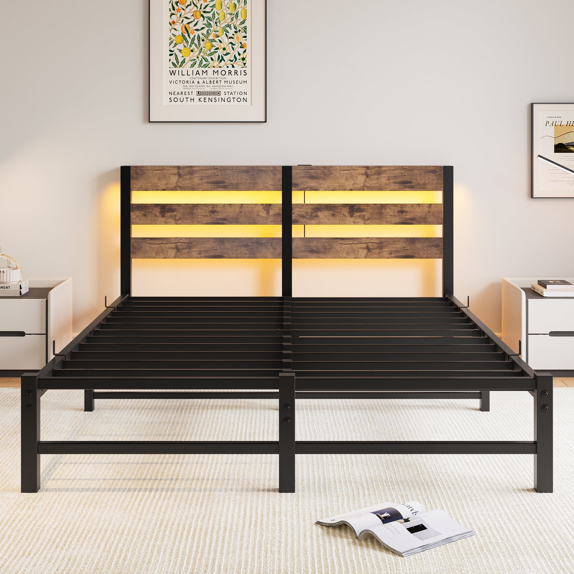Logidon metalen bedframe 140x200 zwarte LED-verlichting