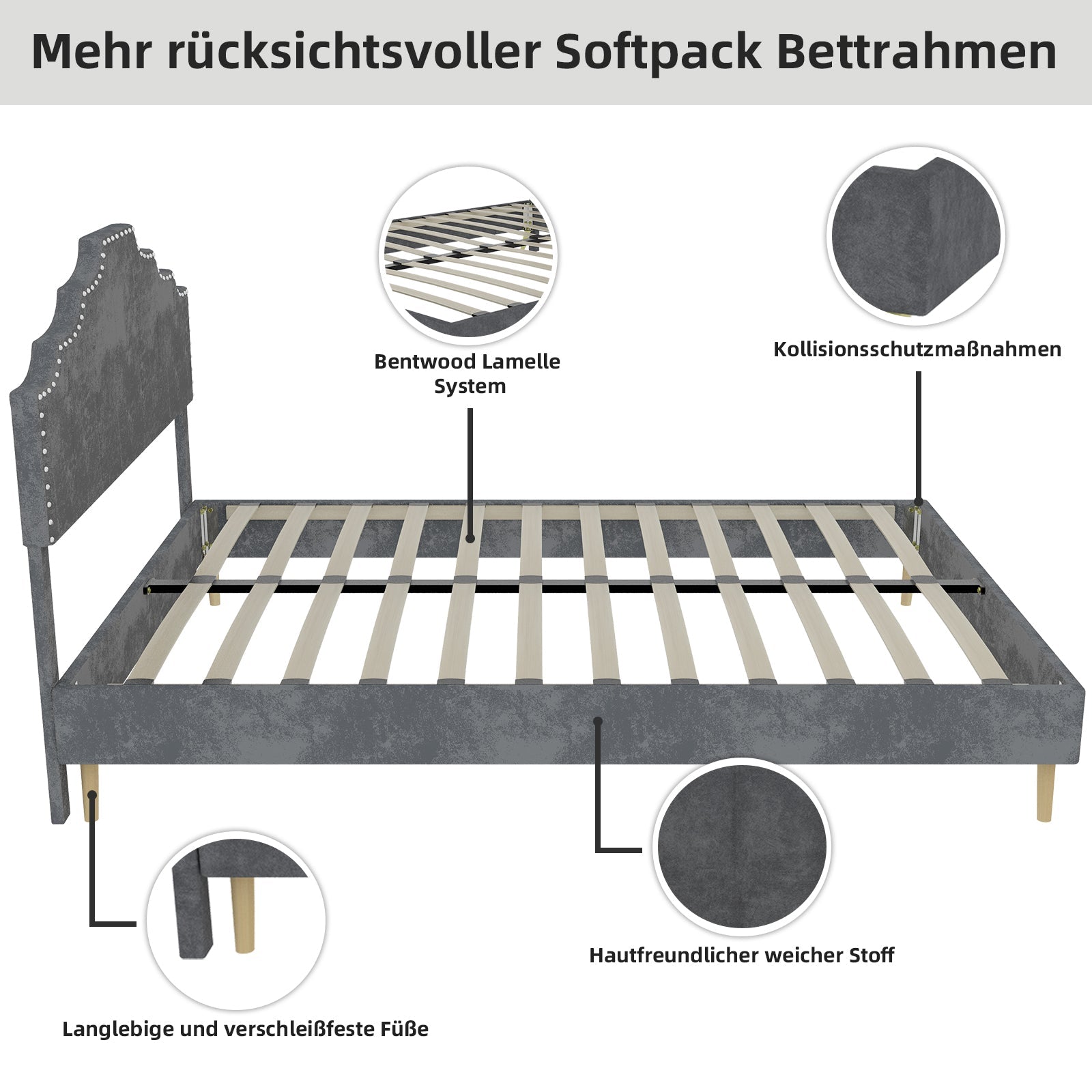 Logidon stoffen bed 160x200 cm grijs met hoofdeinde