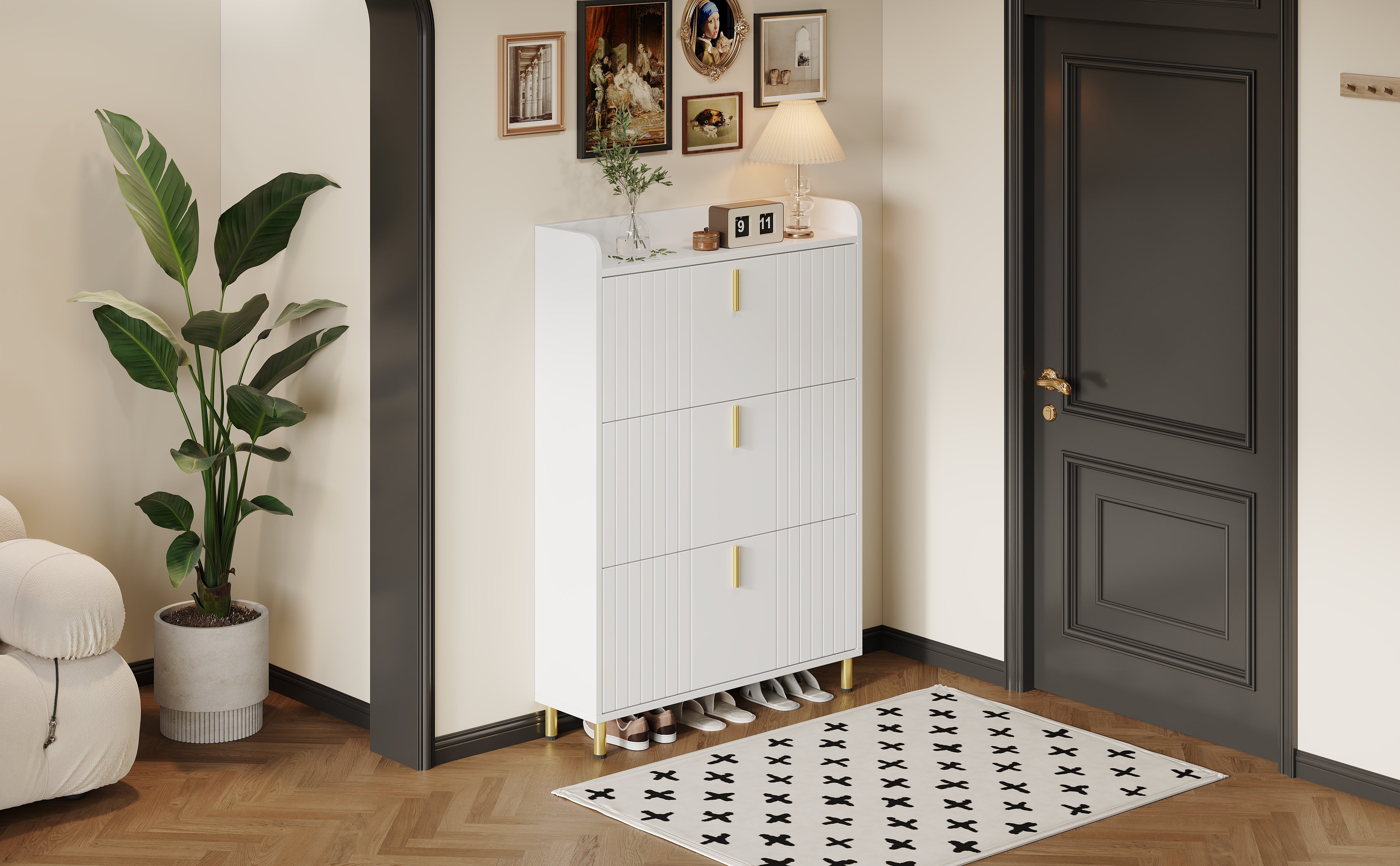 Logidon schoenenkast wit 3 kleppen, 6 vakken, 80x23x123 cm