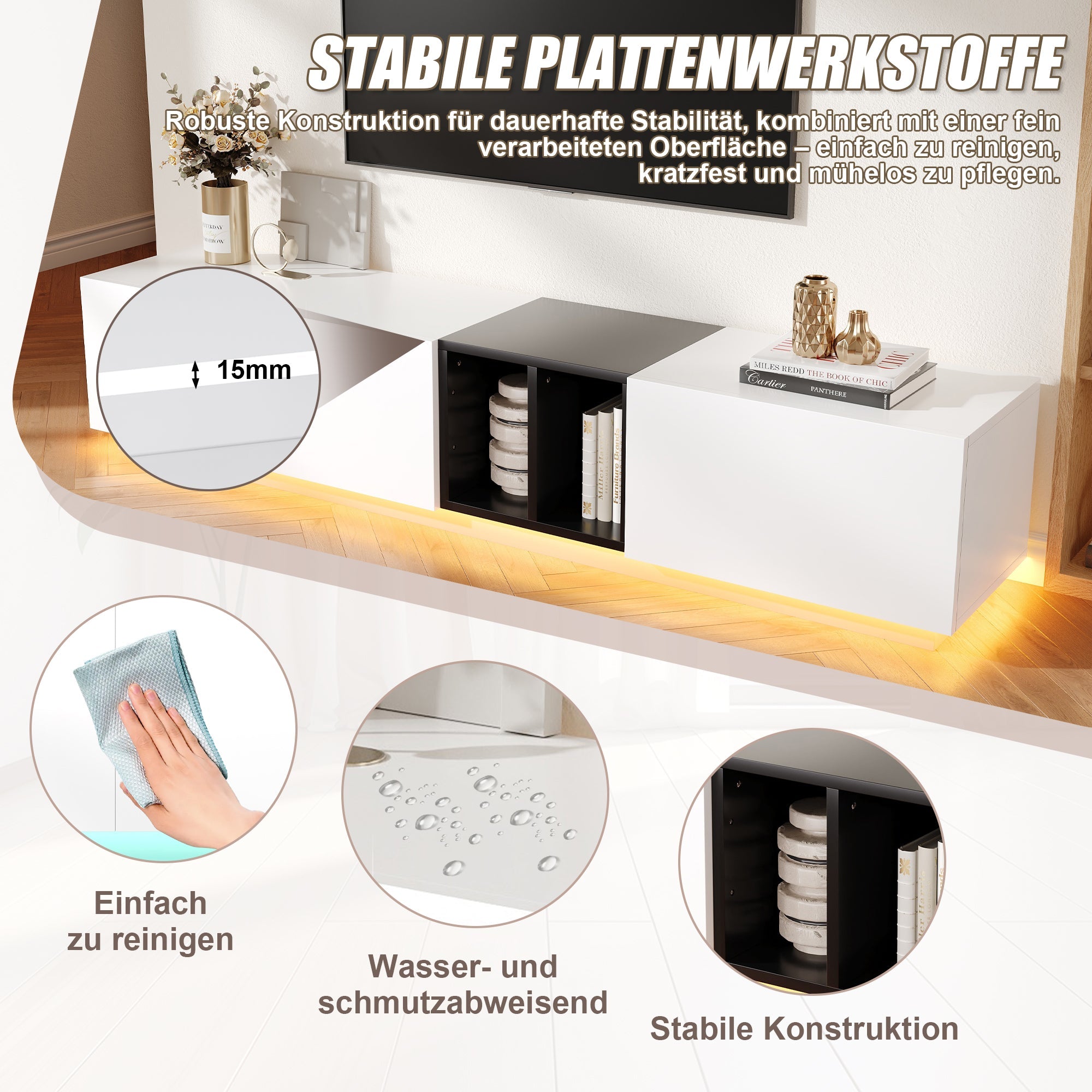 Logidon Modern TV-meubel Wit-Zwart Contrast Met Laden 190 cm