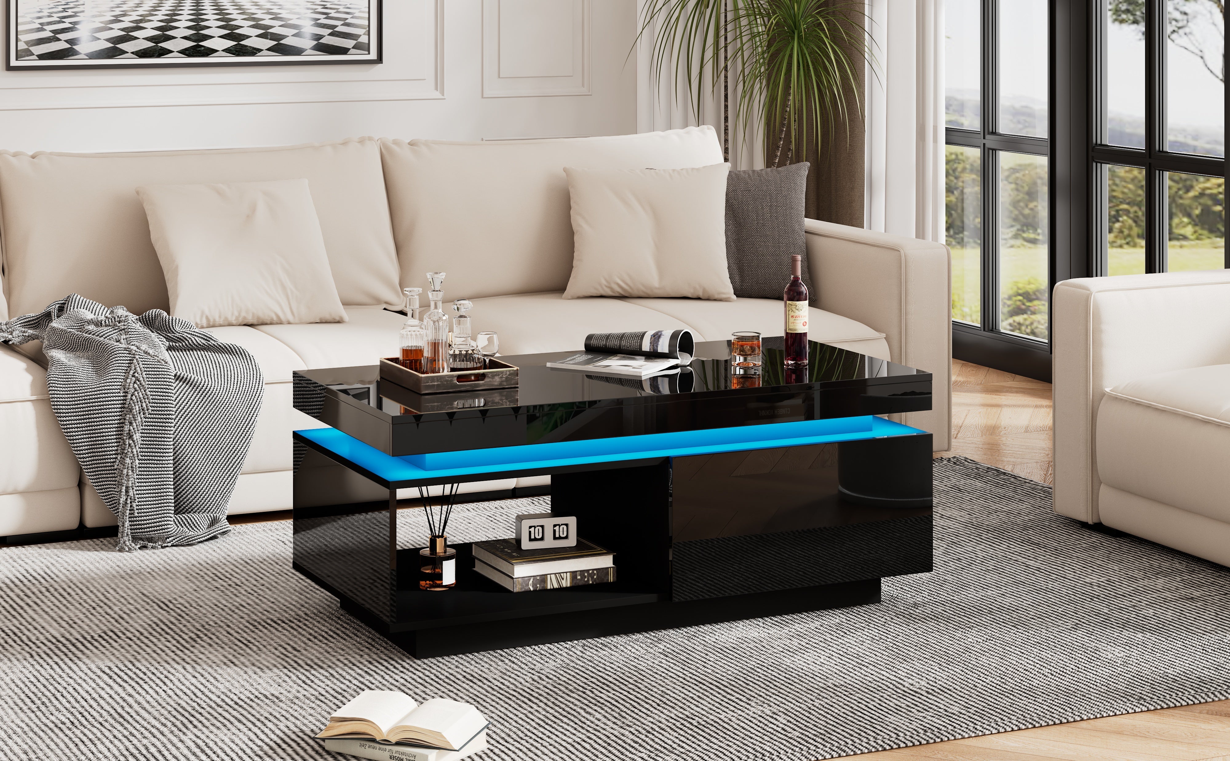 Logidon hoogglans salontafel zwart met LED verlichting 100x50x40 cm