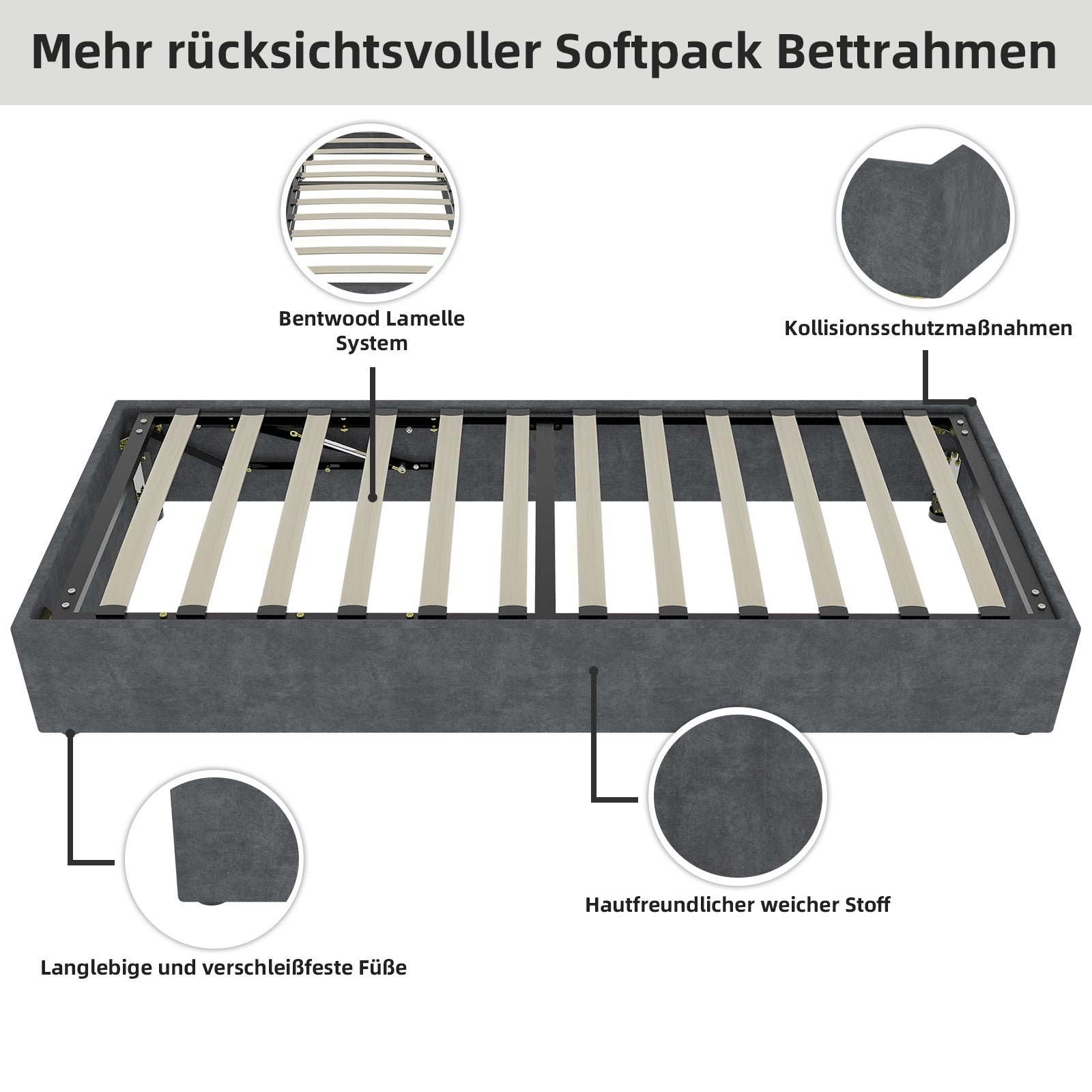 Logidon bedframe 90x200 centimeter grijs fluwelen stof gasveer