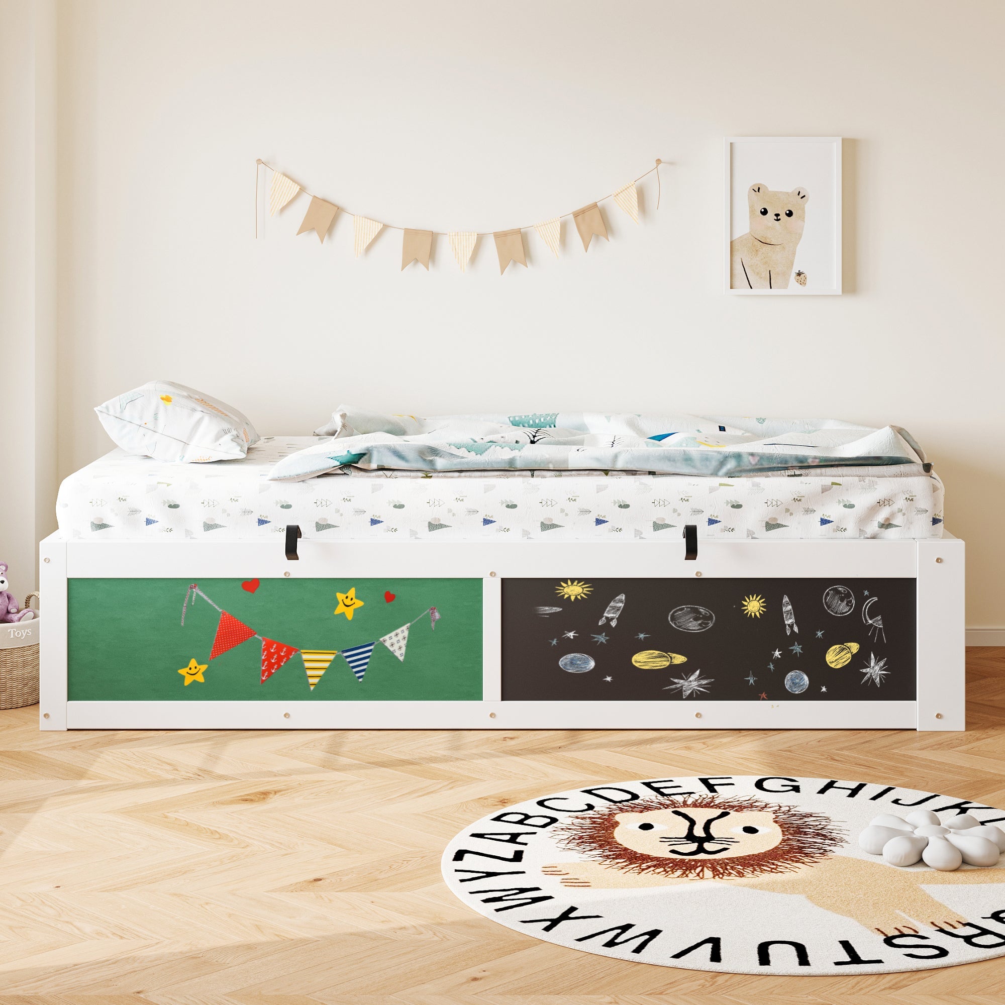 Logidon Houten Bed 90x200 cm met Hydraulisch Opbergvak Schrijfbord Wit