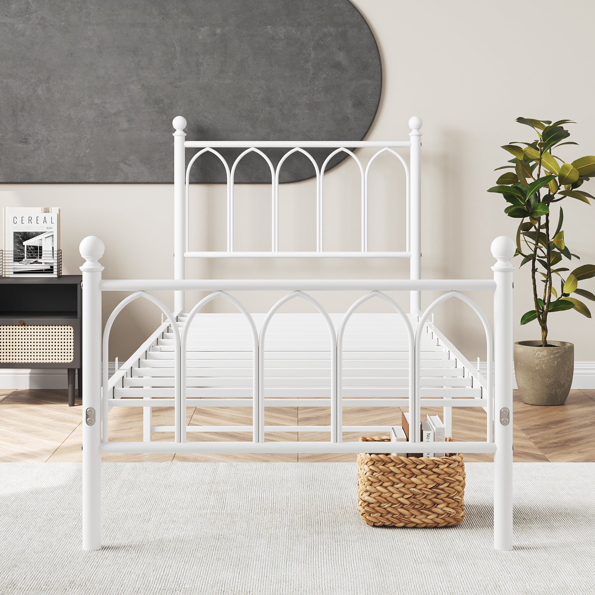 Logidon metalen bedframe 90x200 wit hoofdbord met opbergruimte voor onder het bed