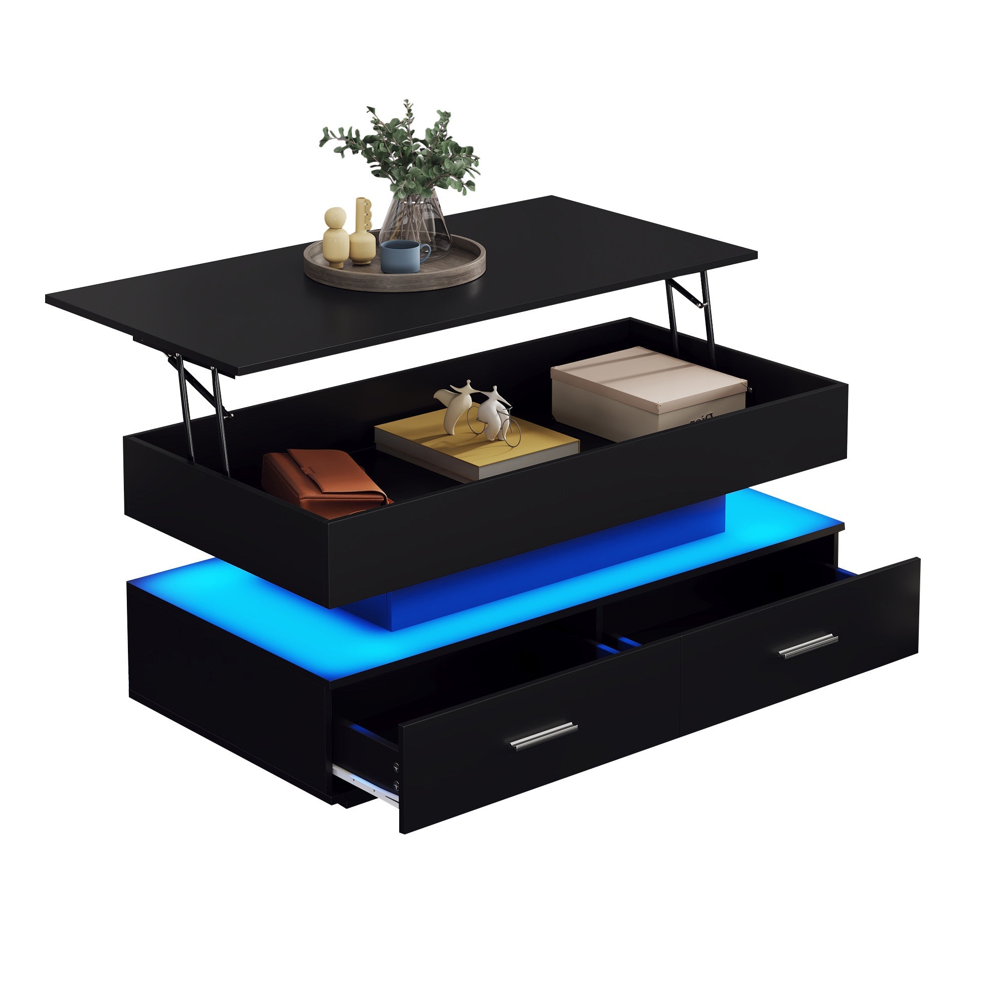 Logidon Verstelbare Salontafel 100x50x44 cm Zwart LED Verlichting