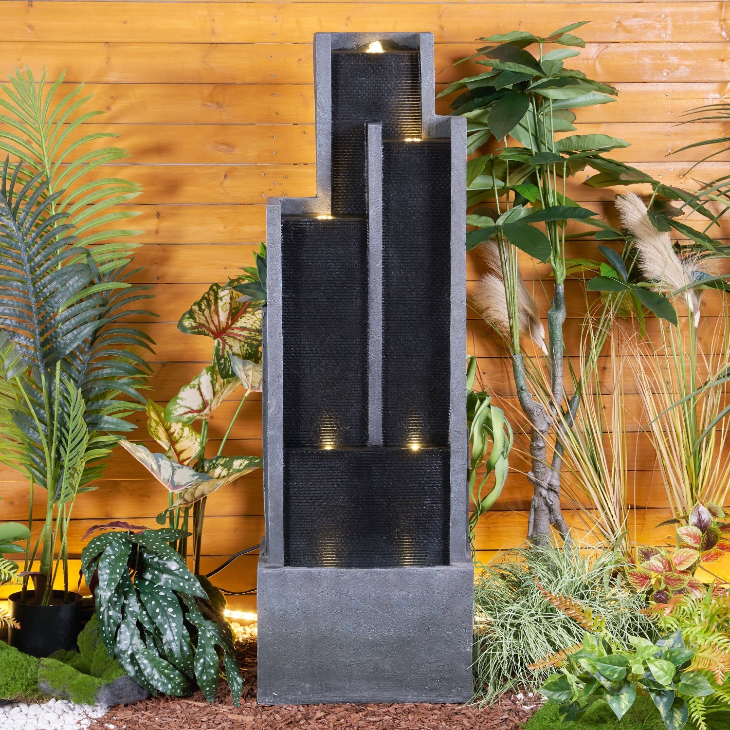 Logidon 128 cm moderne waterfontein gemaakt van polyresin zwarte LED