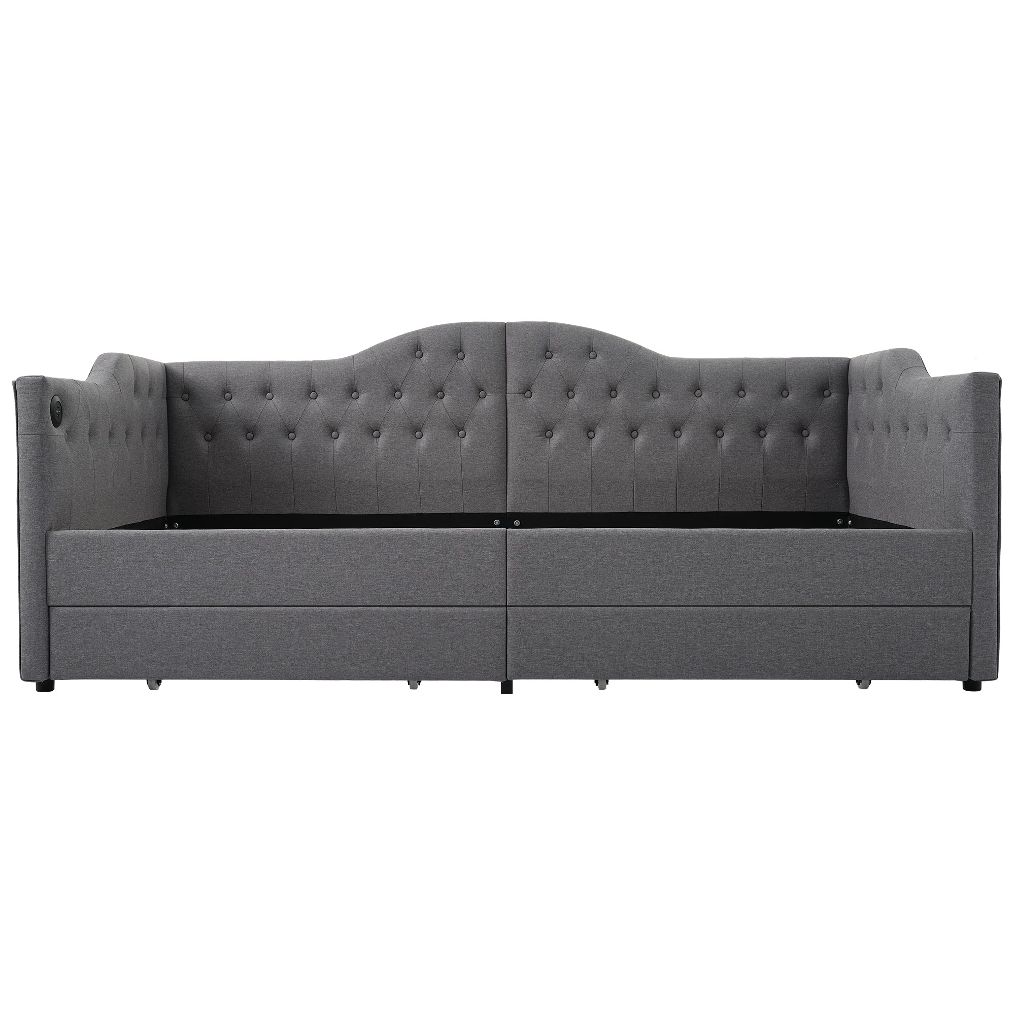 Logidon upholstered daybed 90x200 gray USB-C charging function 2 drawers