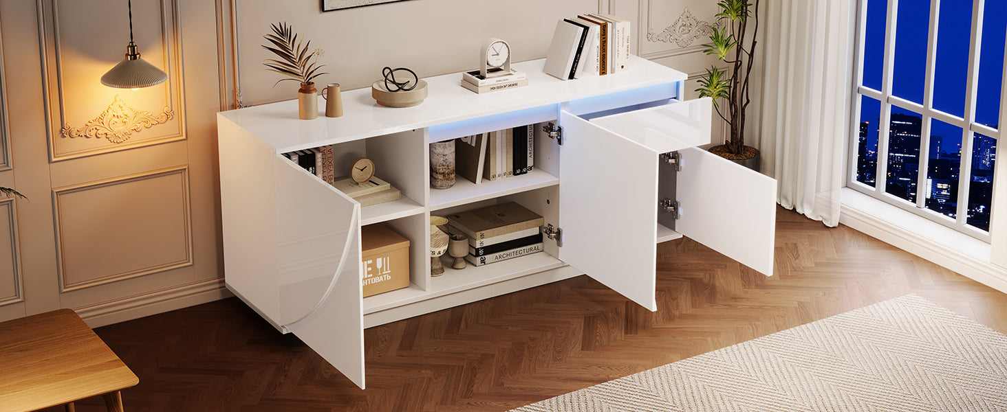 Logidon 140 x 40 x 60 cm hoogglans dressoir wit met LED