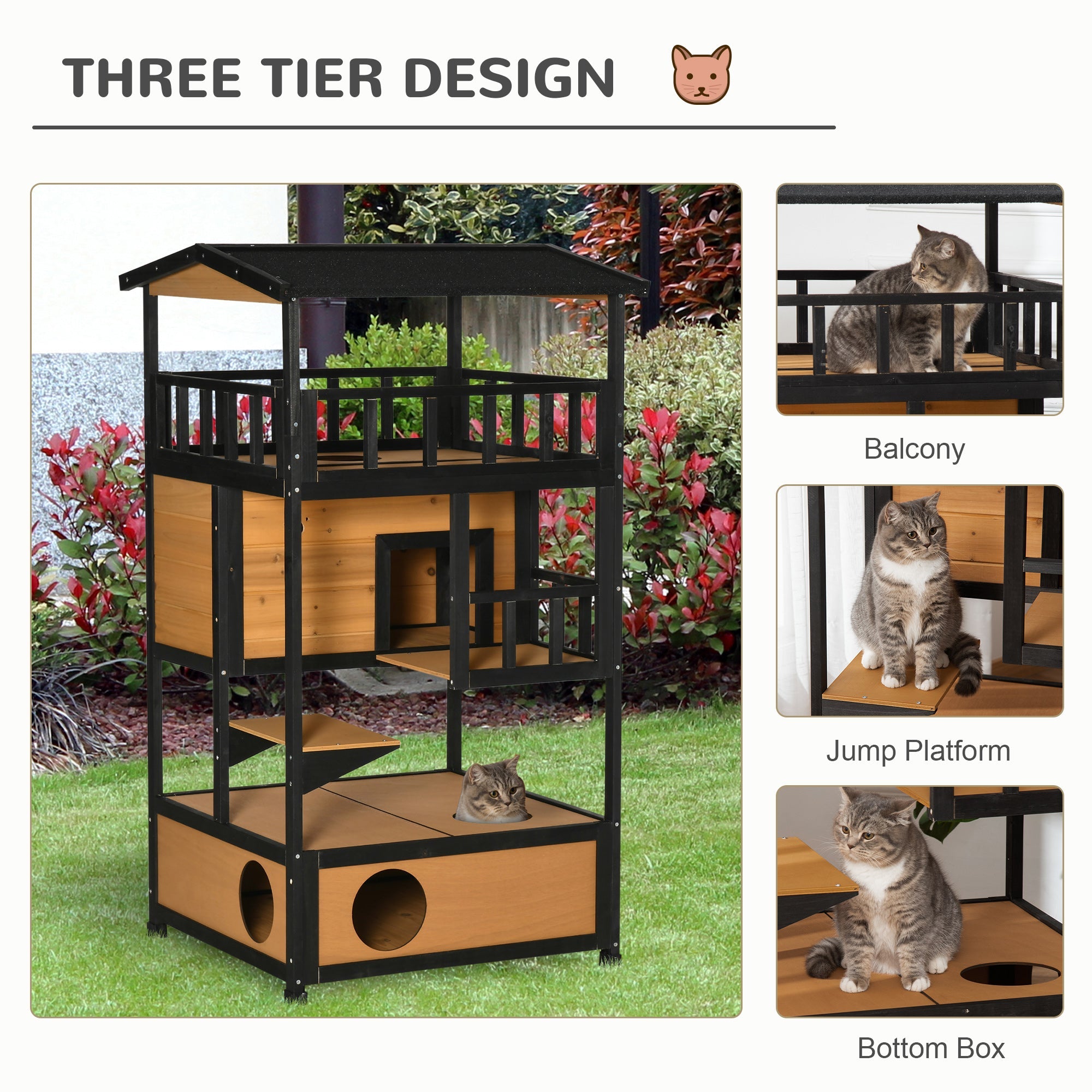 Logidon kattenhuis van dennenhout geel 75,5x75x137 cm 4 niveaus, trappen