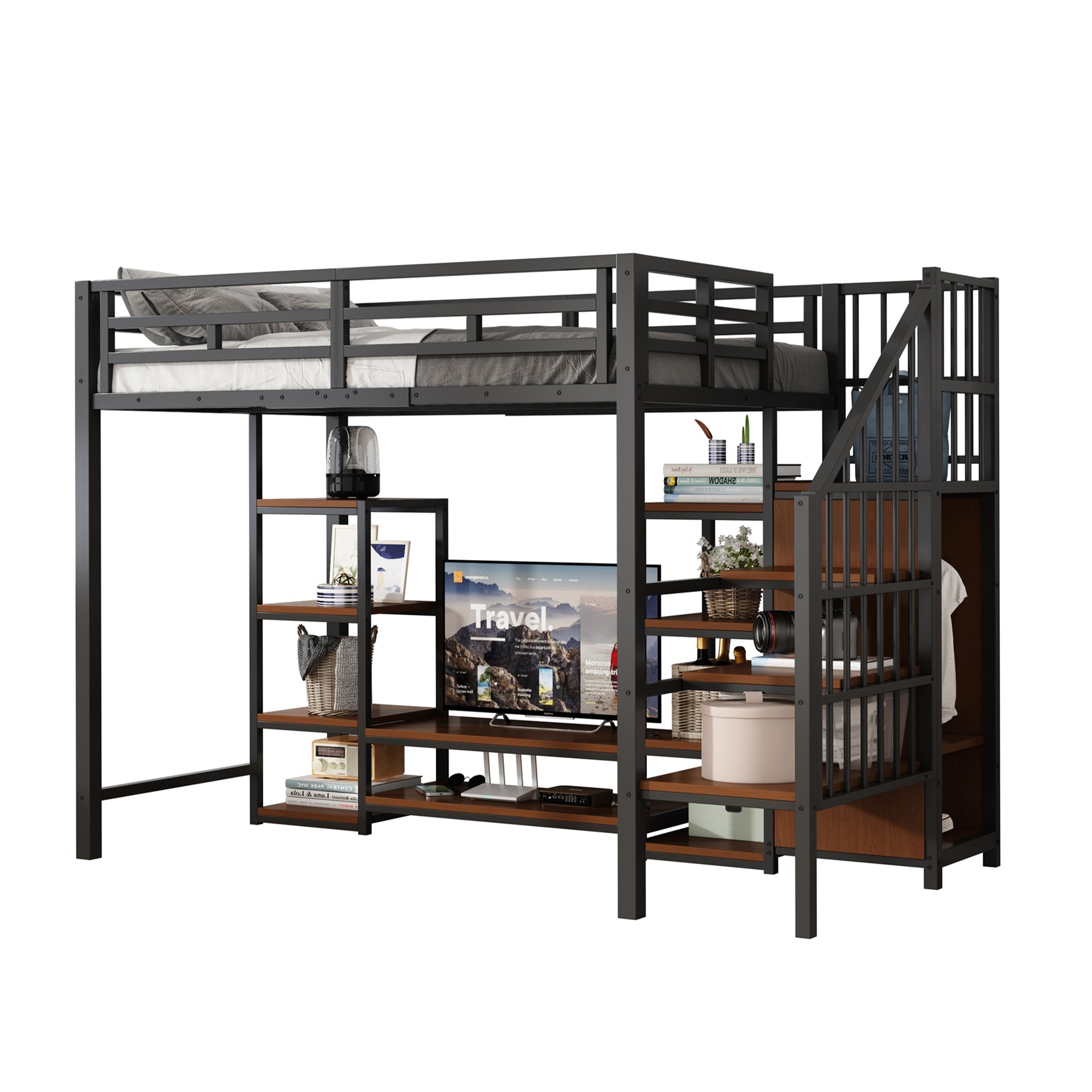 Logidon hoogslaper 90x200 met tv-meubel en stopcontact zwart
