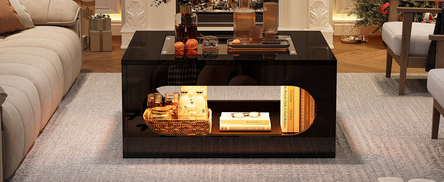 Logidon LED salontafel 70x70 cm vierkant zwart MDF glasblad