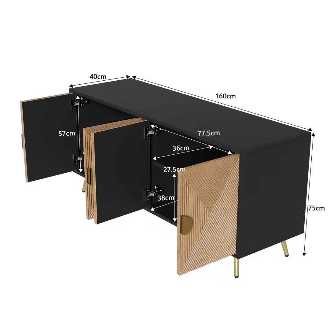 Logidon Dressoir 160 cm Bruin Vier Deuren Met Gouden Handgrepen