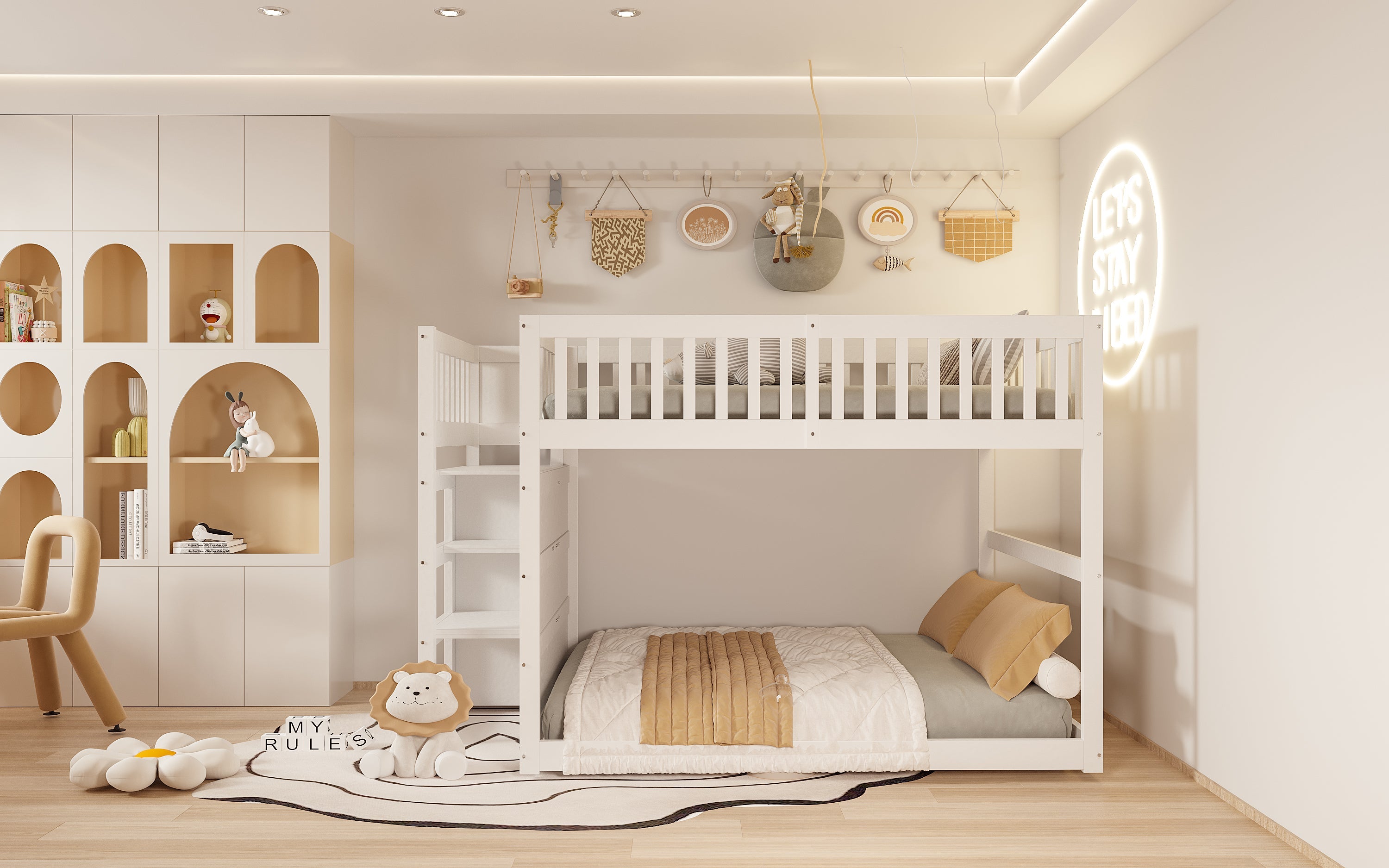 Logidon laag stapelbed 140 x 200 cm wit veiligheidsopbergvak