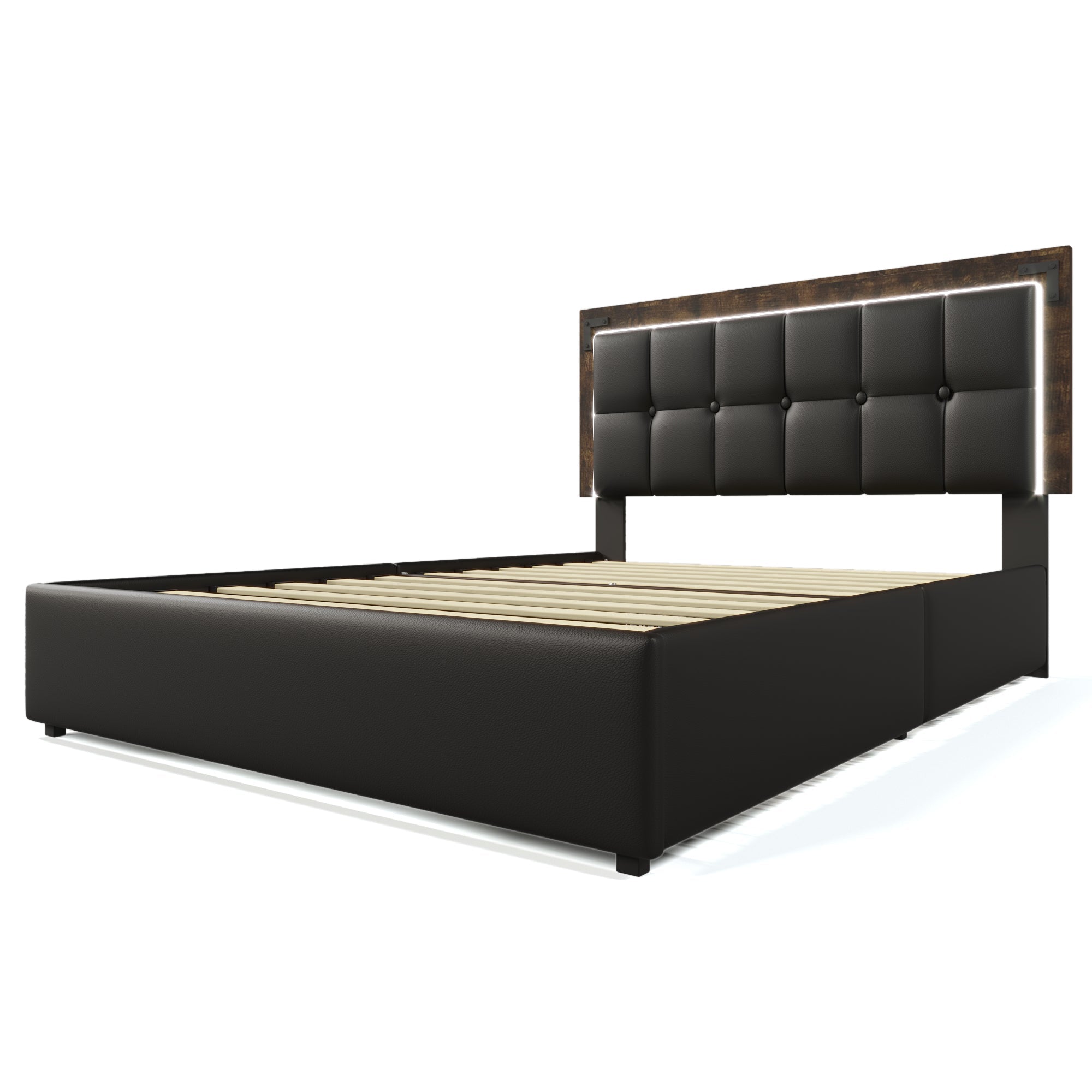 Logidon bedframe 140x200 met LED-verlichting 4 lades zwart