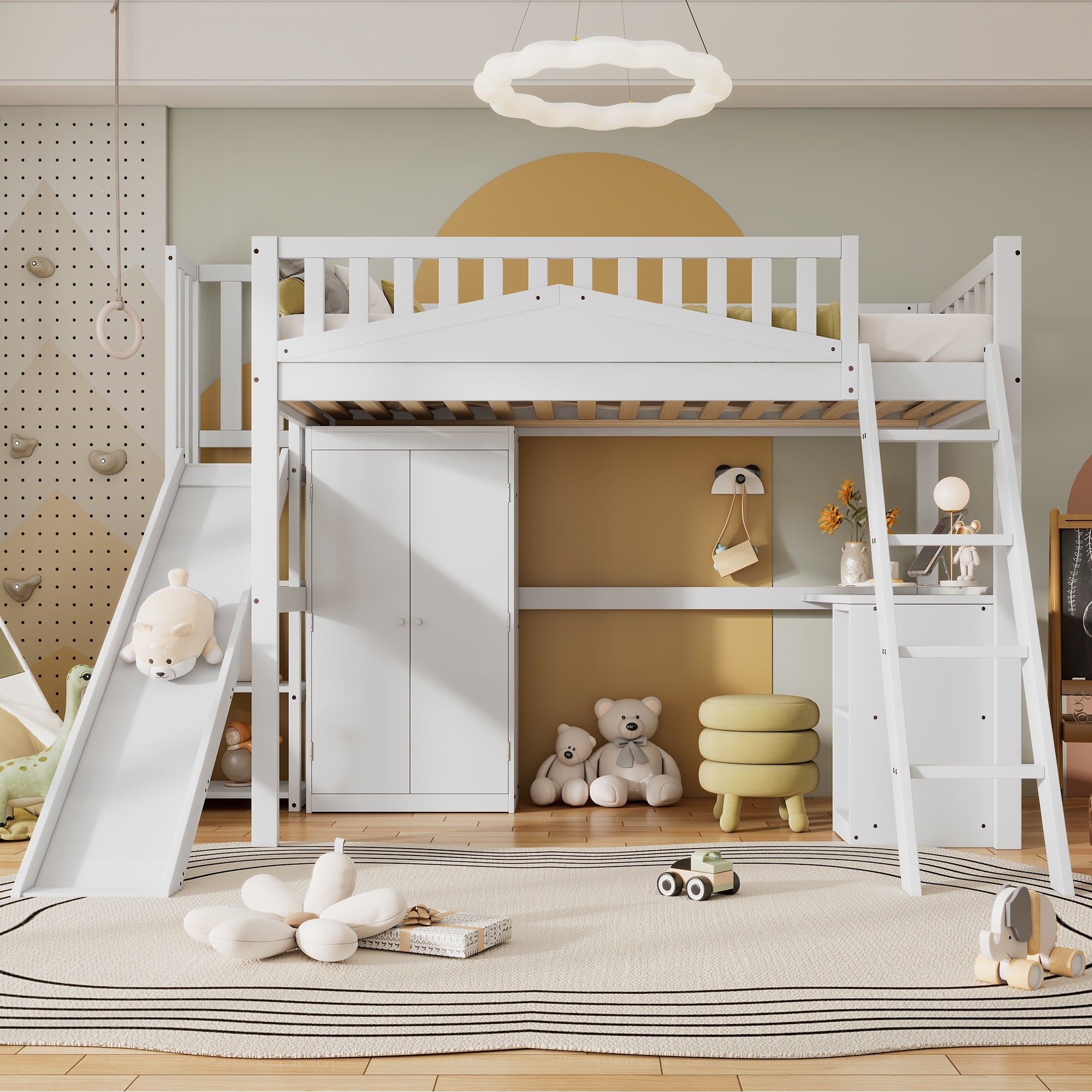 Logidon stapelbed kinderbed met tafel en kledingkast 90x200 wit