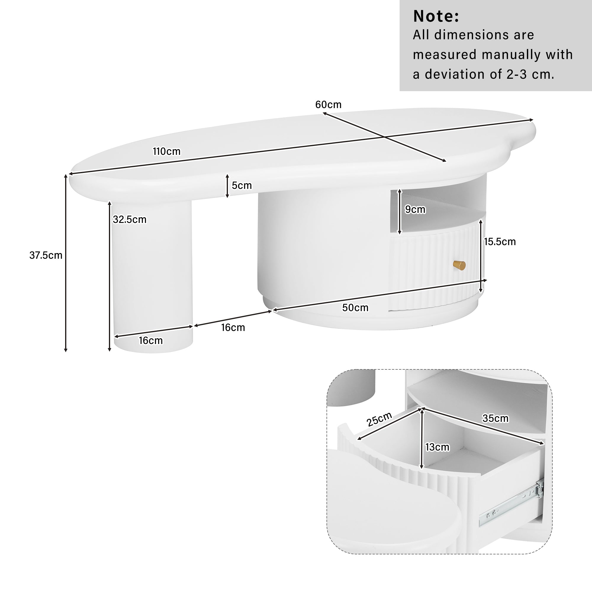 Logidon onregelmatige salontafel in wolkvorm 110x60cm wit