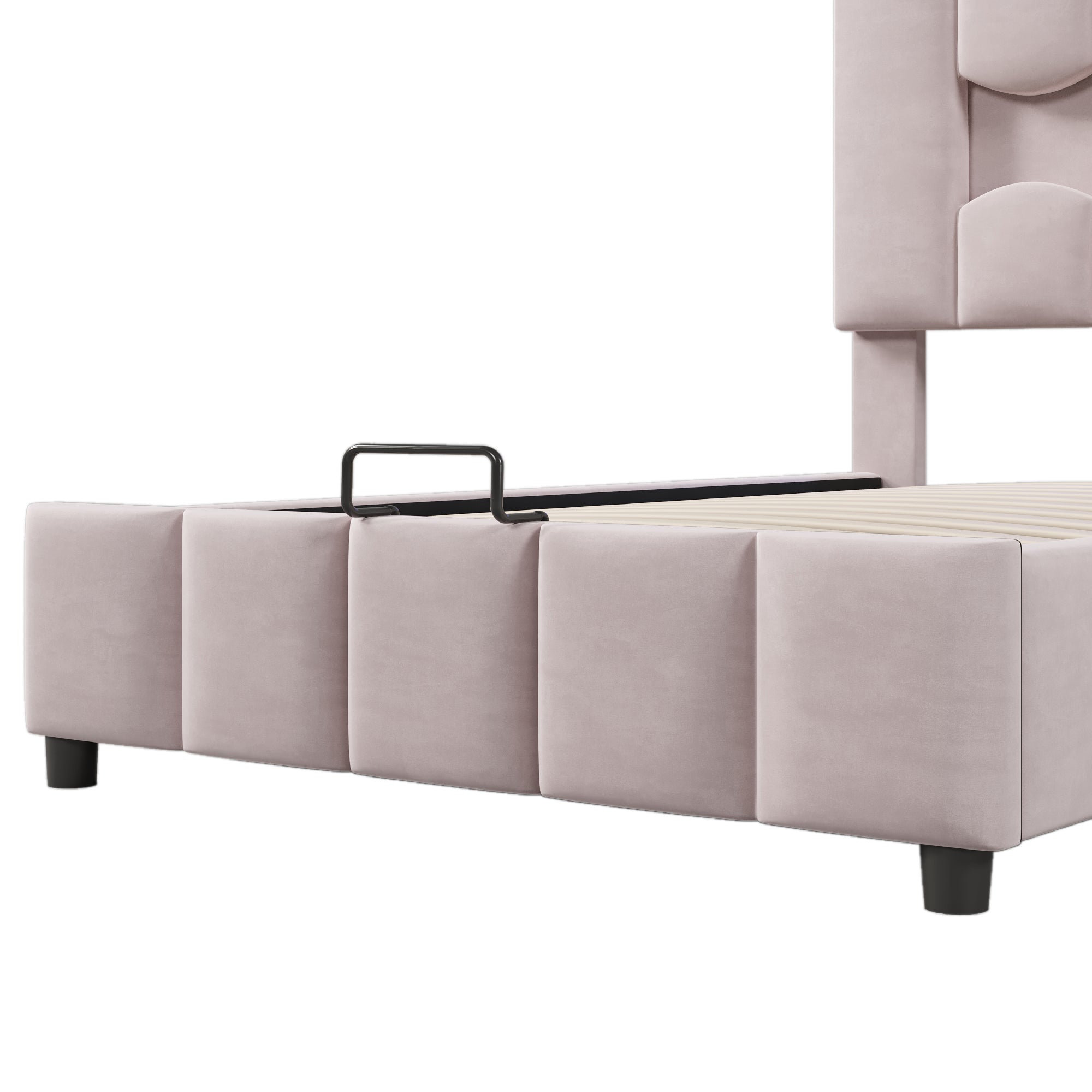 Logidon upholstered bed 90x200 pink velvet LED lighting hydraulic