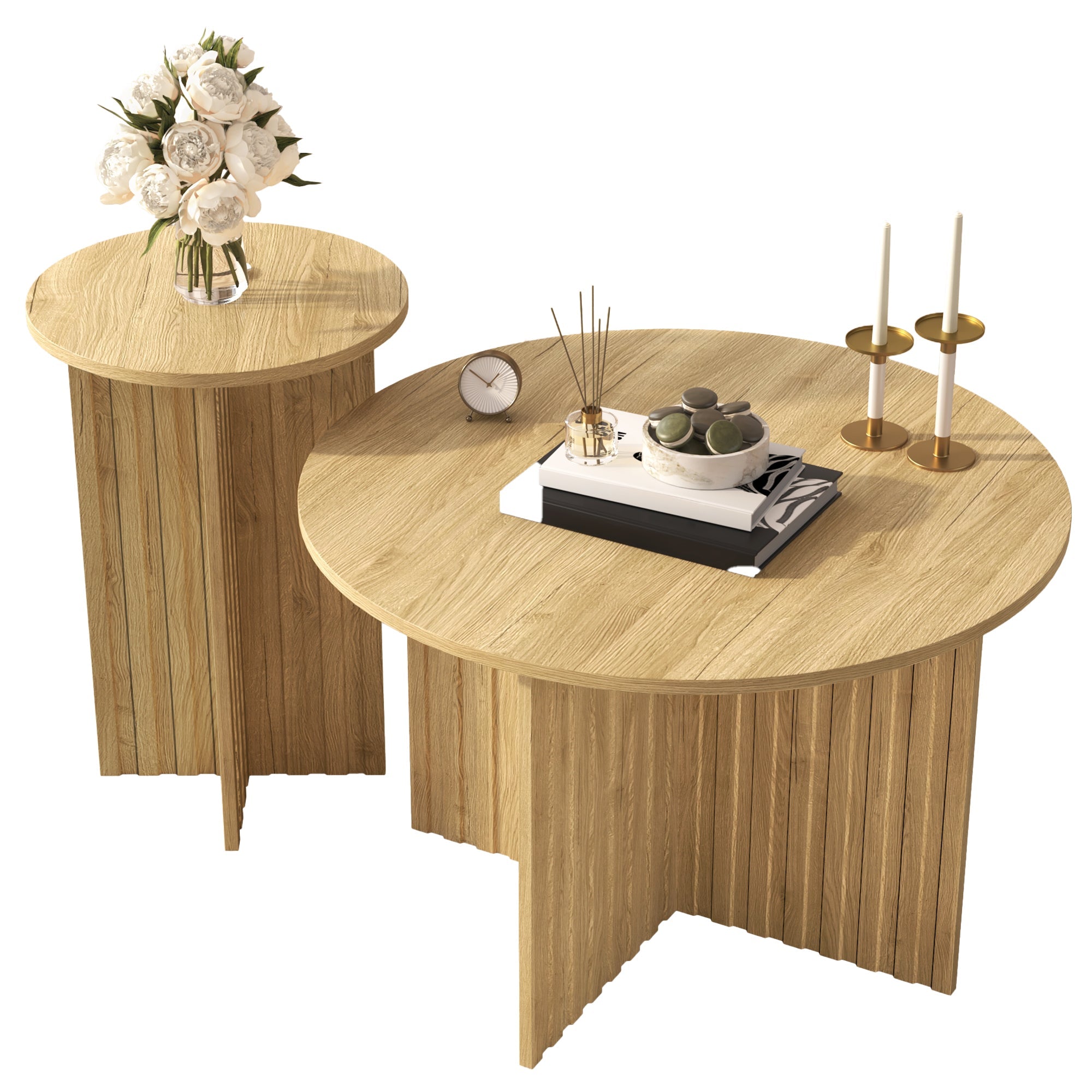 Logidon Nesttafelset 2-delig Naturel Hout Rond 76 Cm Scandinavisch