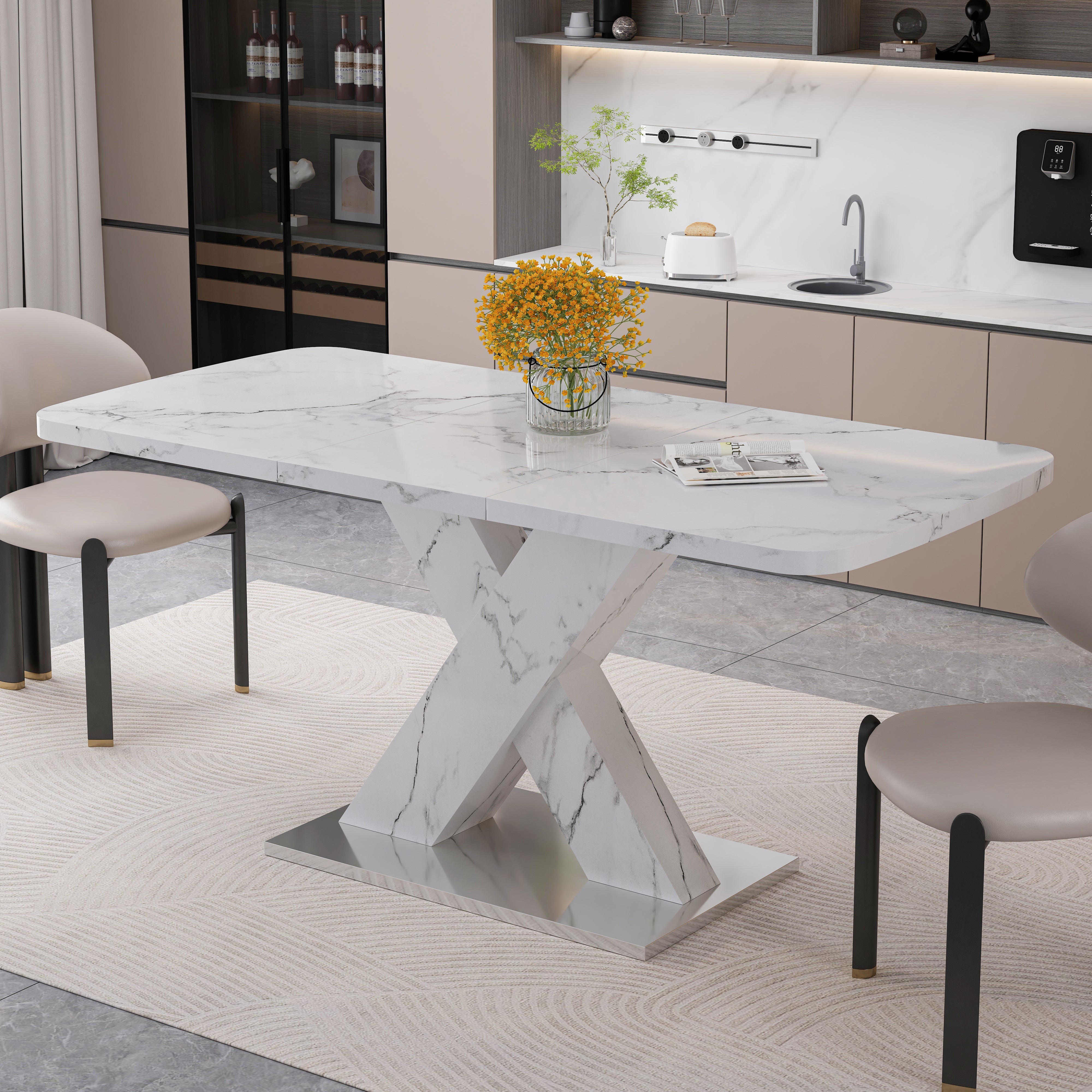 Logidon uitschuifbare eettafel 120-160 cm wit marmerlook X-frame