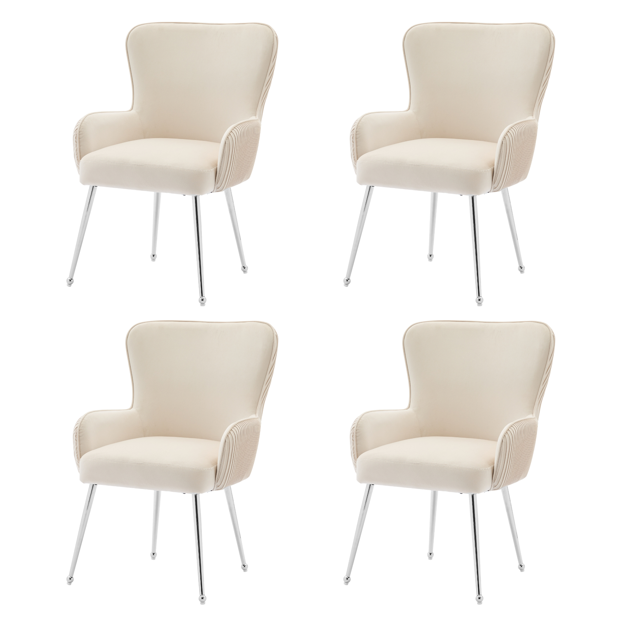 Logidon Velvet Dining Chair Beige Luxury Set of Four With Armrests