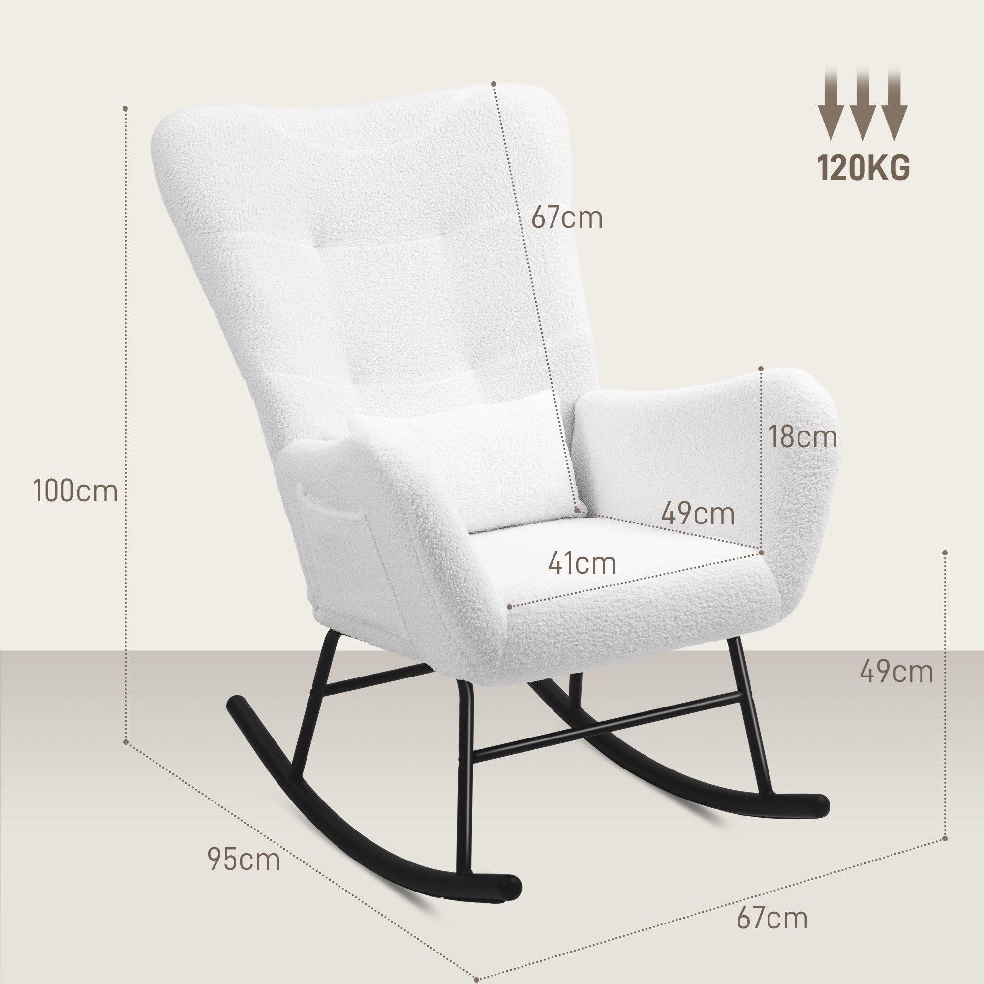 Logidon schommelstoel teddystof wit fluweel - relaxstoel 95x67 cm
