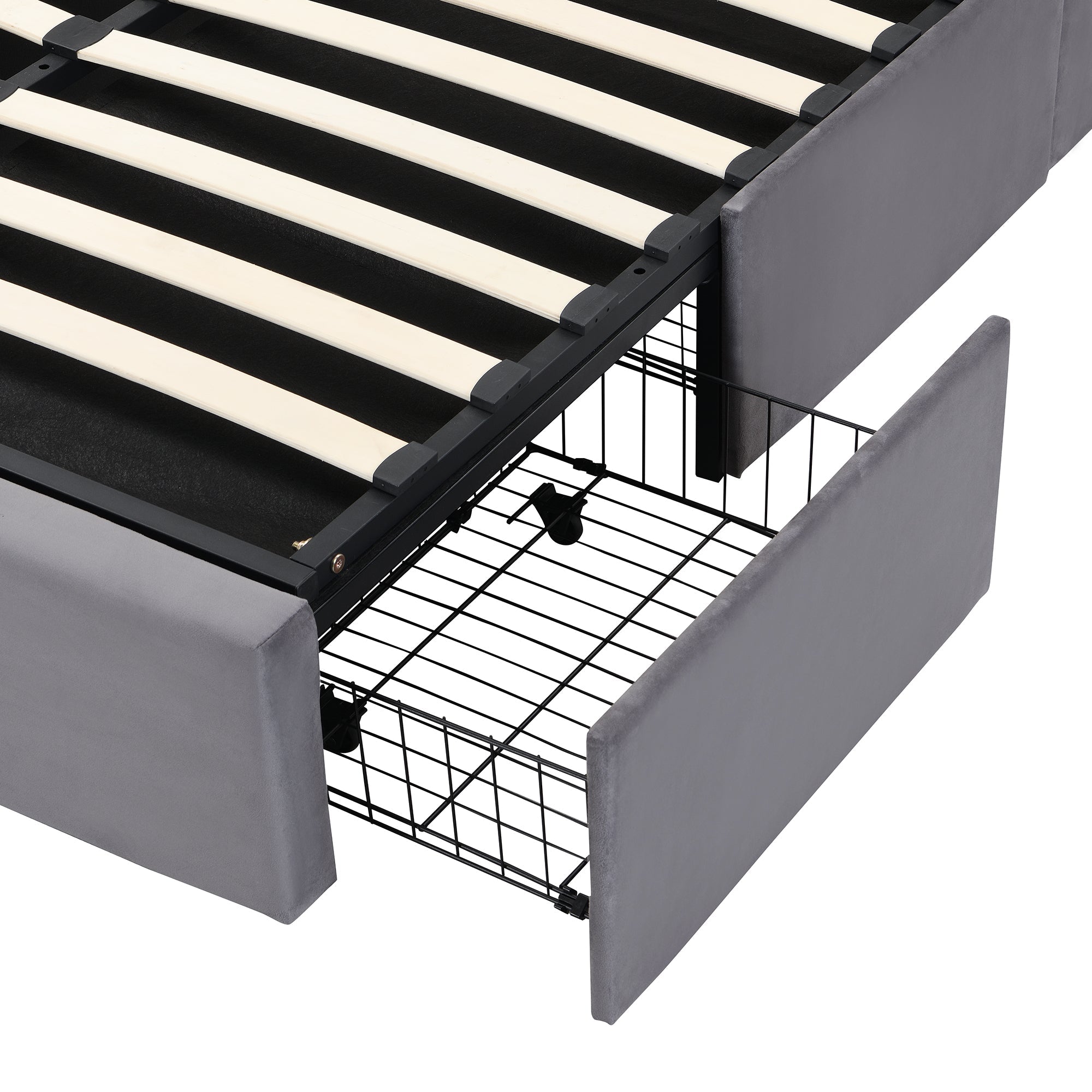 Logidon gestoffeerd bed 140x200 grijs fluweel hydraulisch met drie lades hoofdeinde