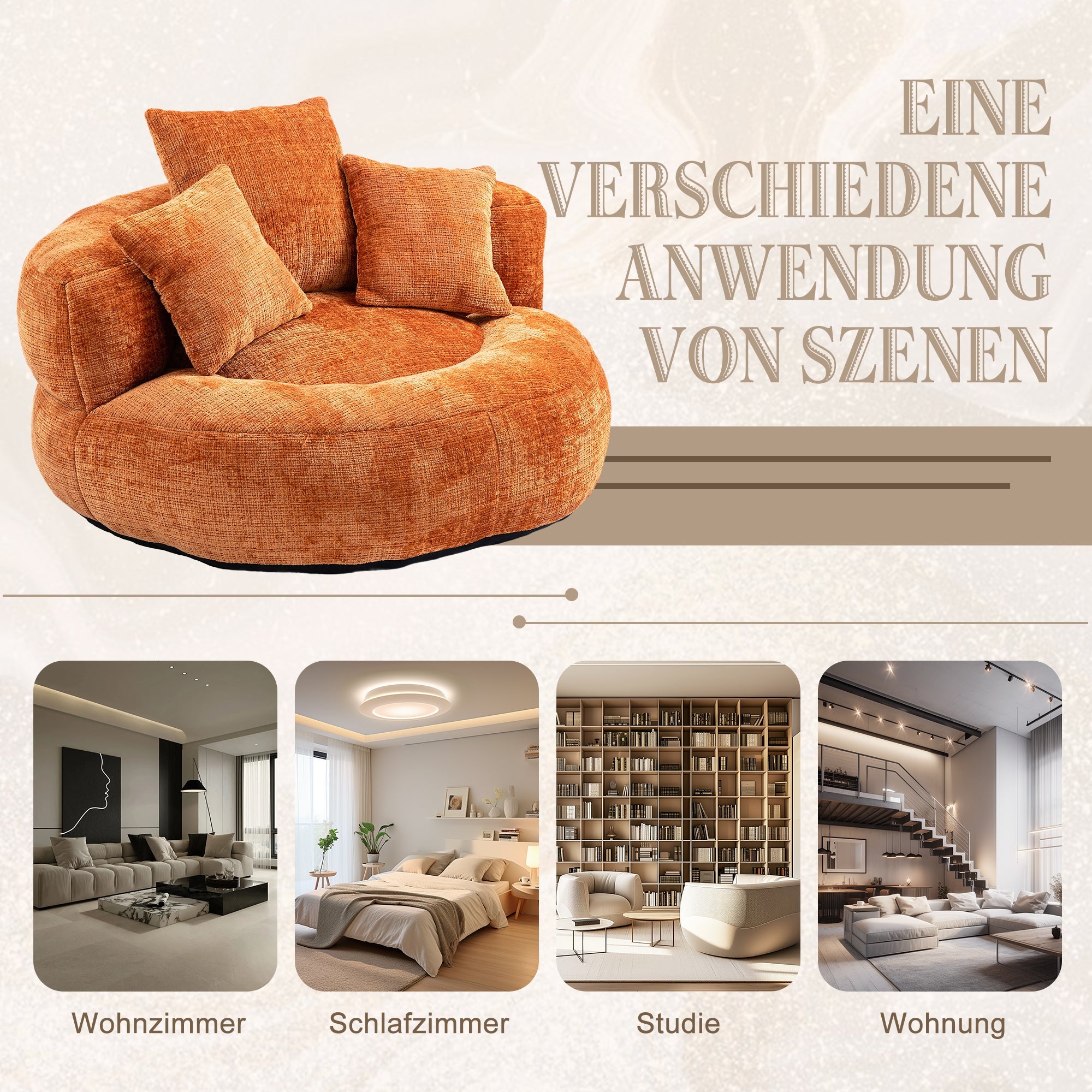 Logidon Lazy Sofa Oranje Chenille Comfort Ligstoel Met Hoge Rug