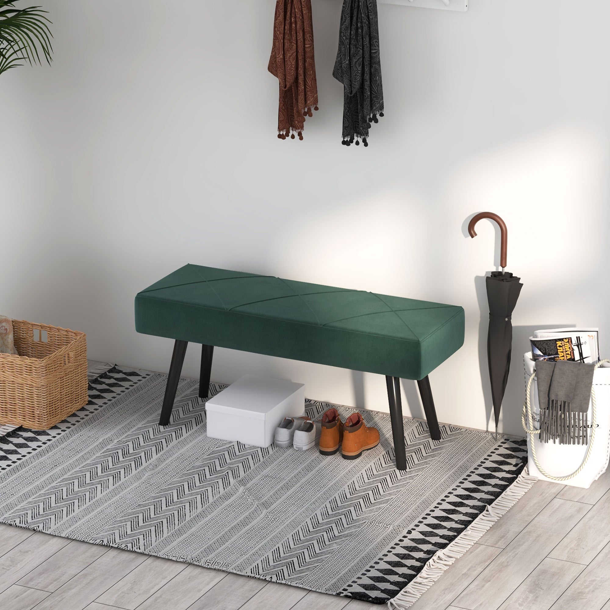 Logidon gestoffeerde bank fluweellook groen 100x36x45 cm tot 120 kg