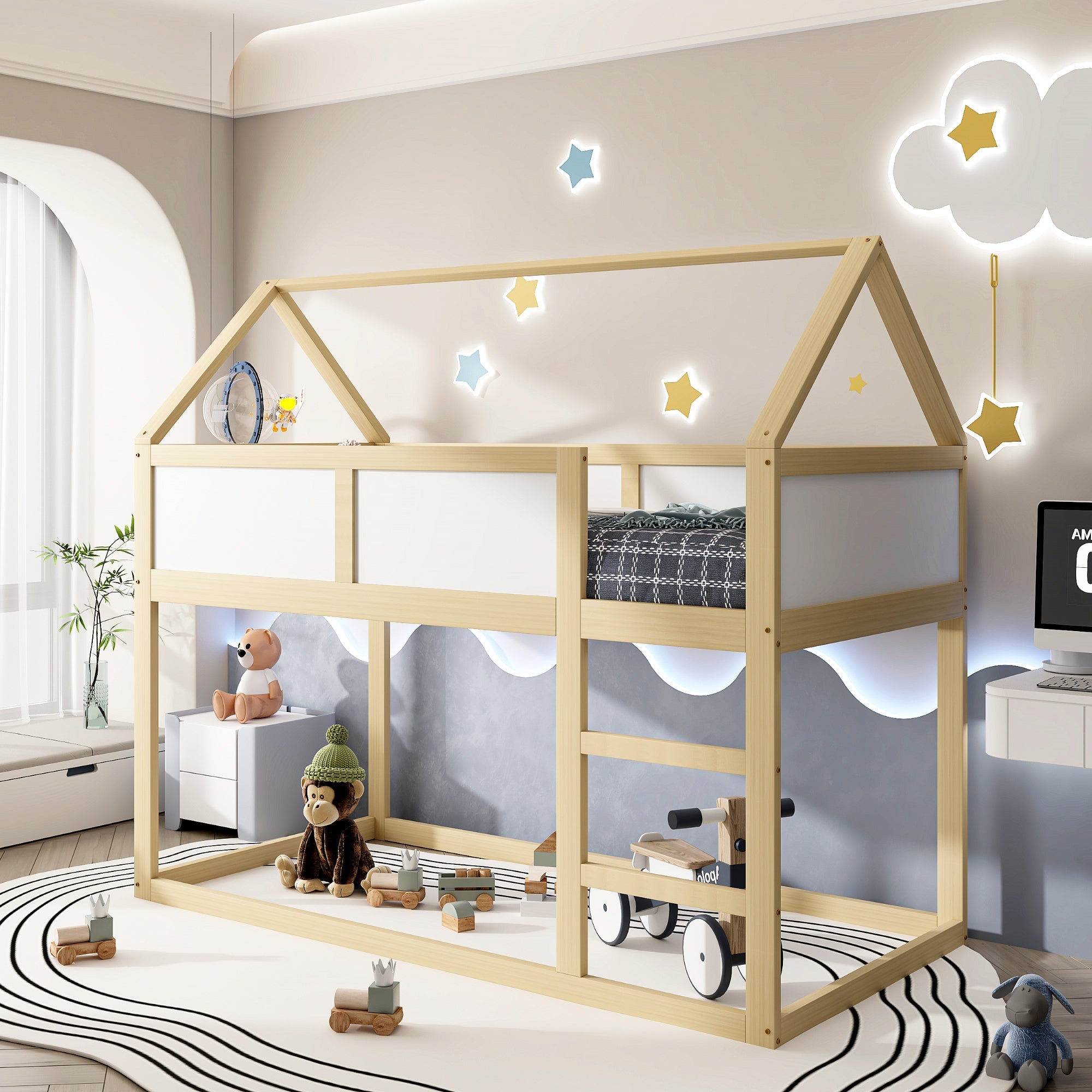 Logidon stapelbed kinderbed 90x200 cm lage hoogslaper met trap beige