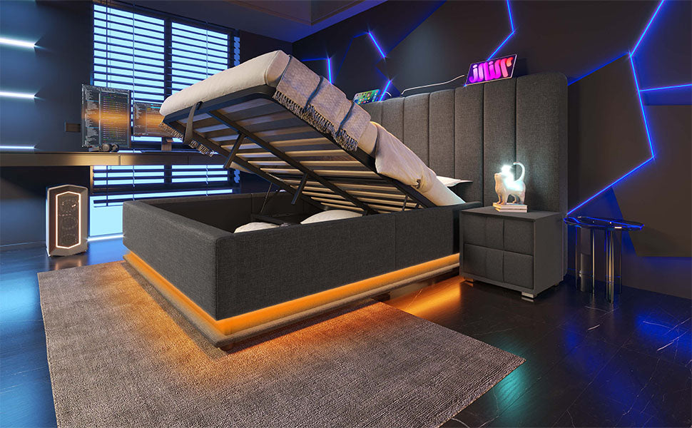 Logidon gestoffeerd bed 160x200 grijs met opbergruimte LED app bediening