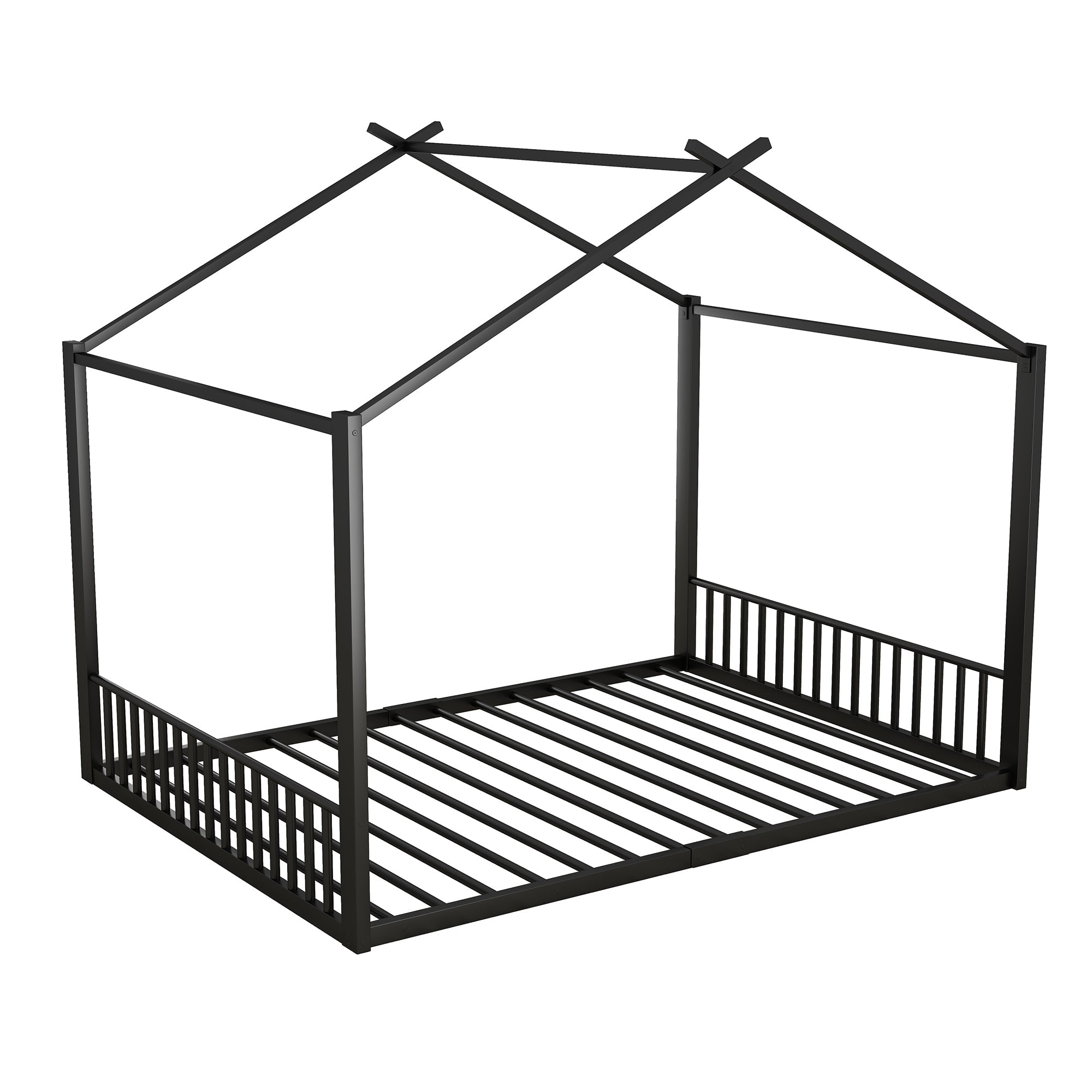 Logidon 140x200cm plat bed huisbed met ijzeren frame zwart
