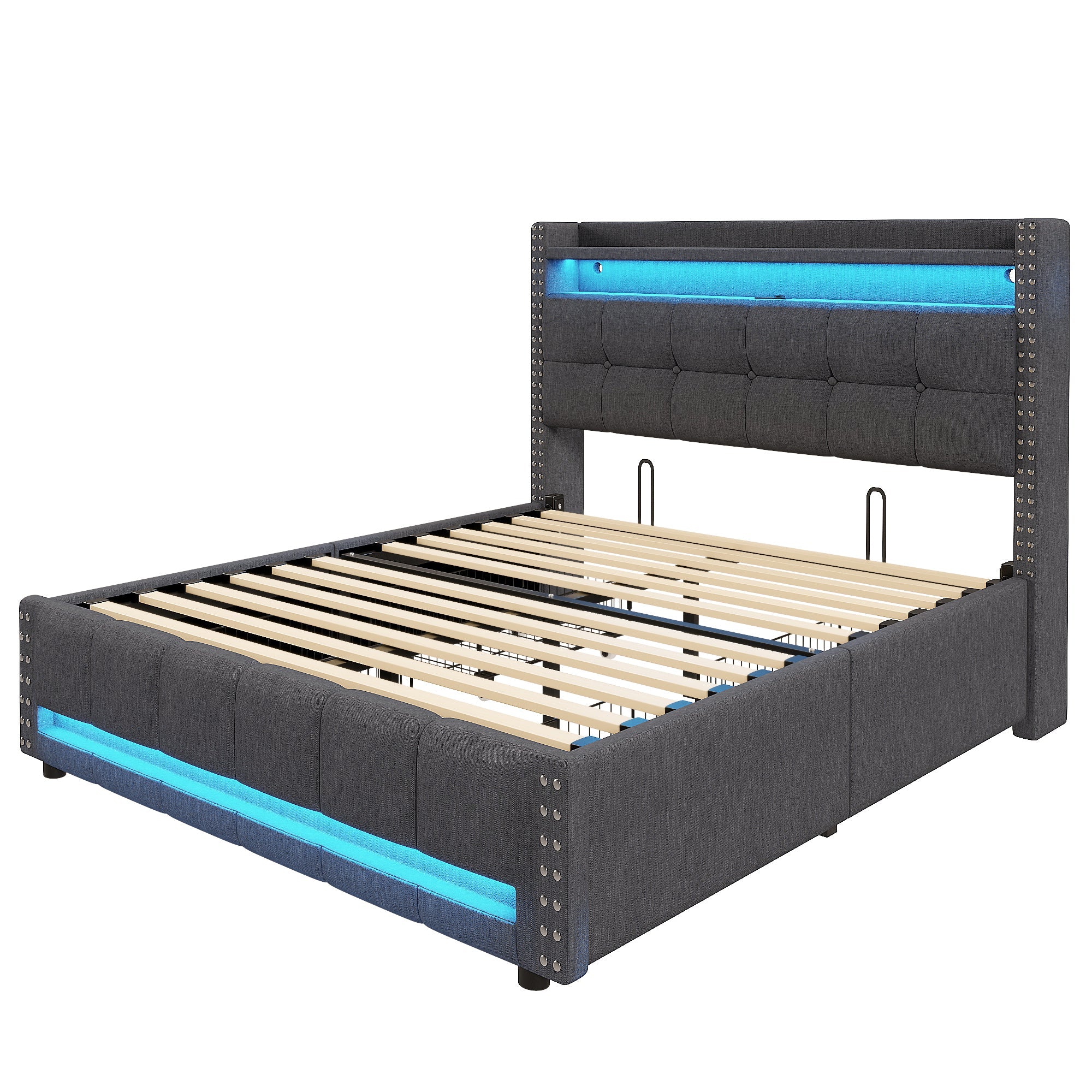 Logidon gestoffeerd bed 140x200 grijs met LED verlichting USB