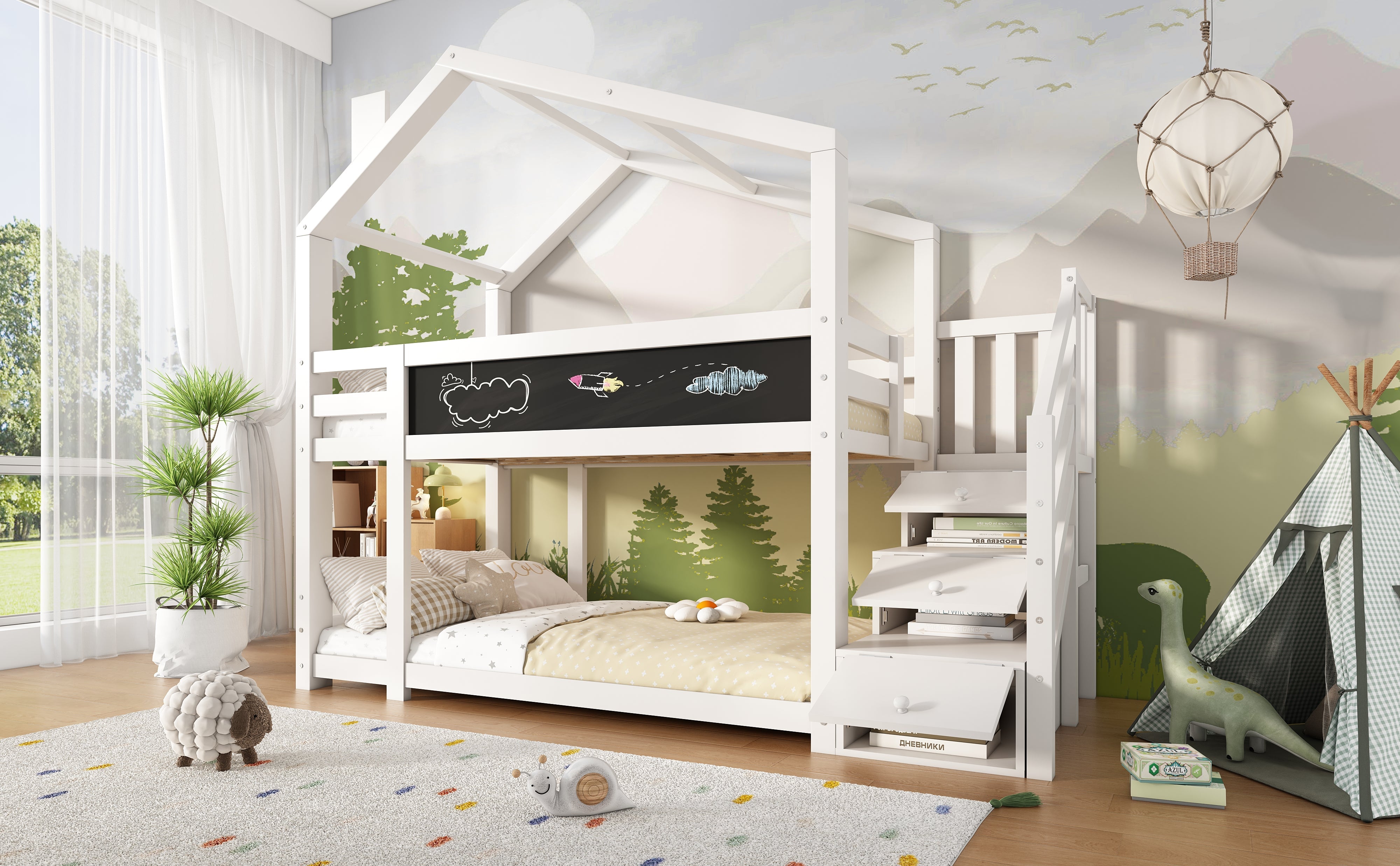 Logidon stapelbed boomhut 90x200 wit met schouw en opbergruimte