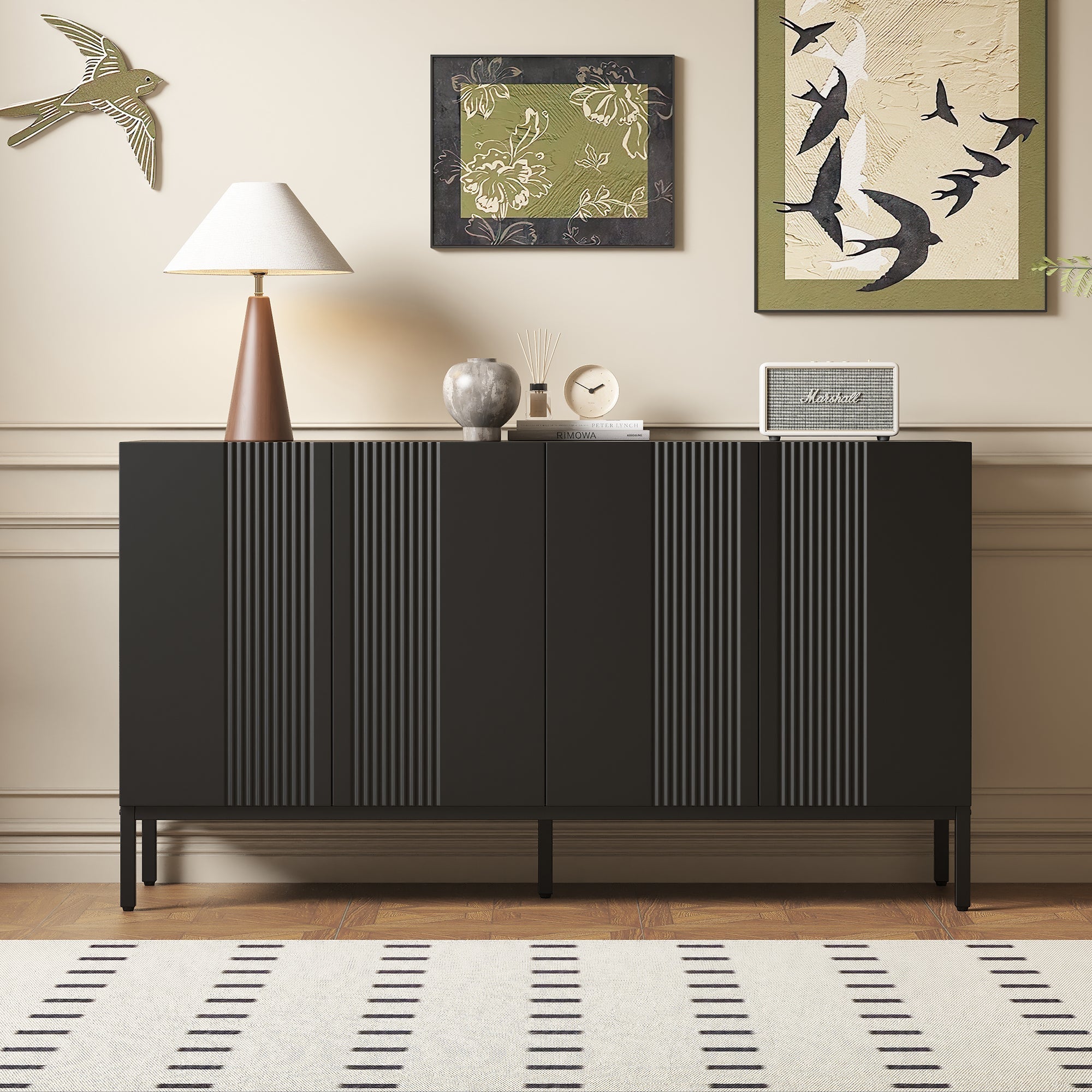 Logidon Modern Dressoir 4-deurs Greeploos Zwart 145x41x80 cm