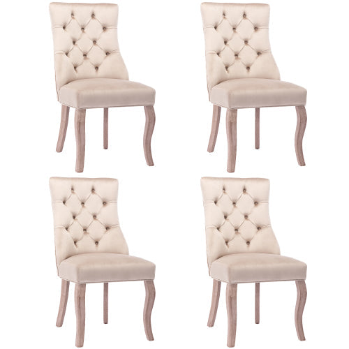 Logidon Velvet Beige 4-legged chair with button quilting and high backrest