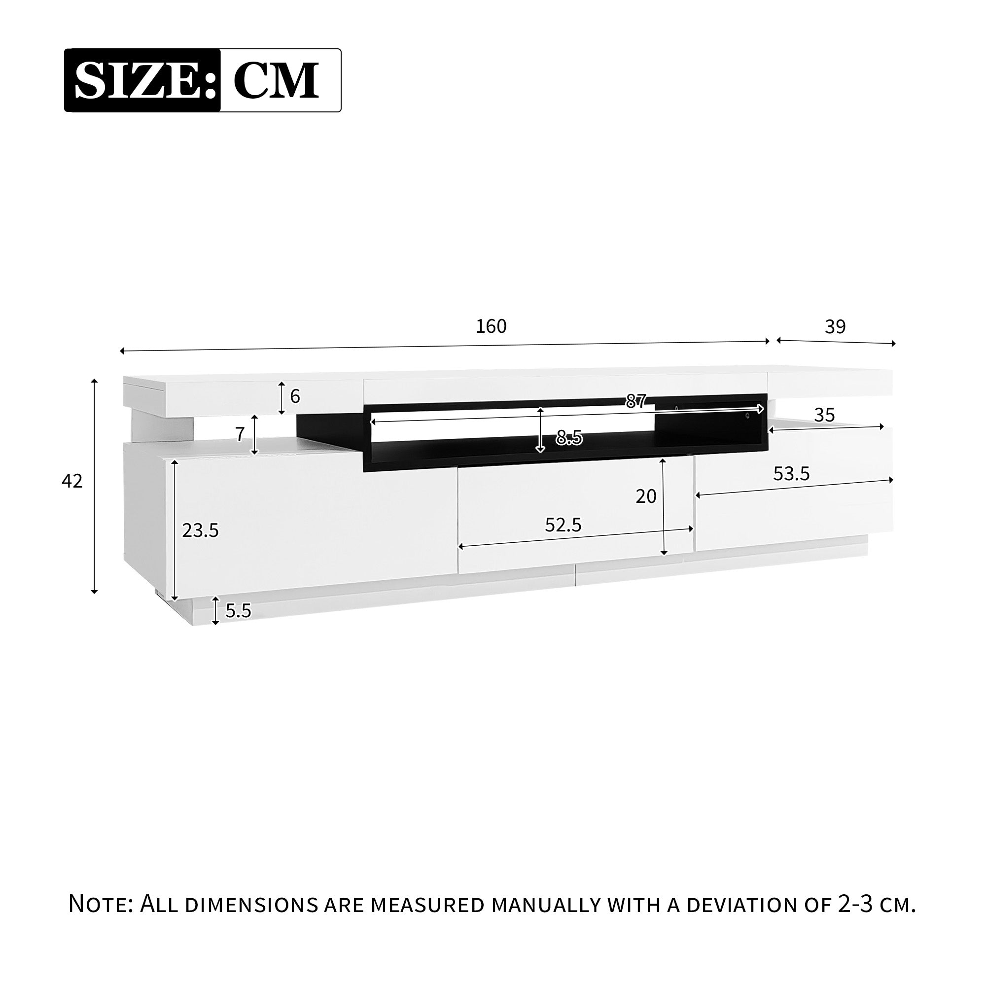 Logidon Elegant hoogglans TV-meubel wit 160x39x42cm met LED