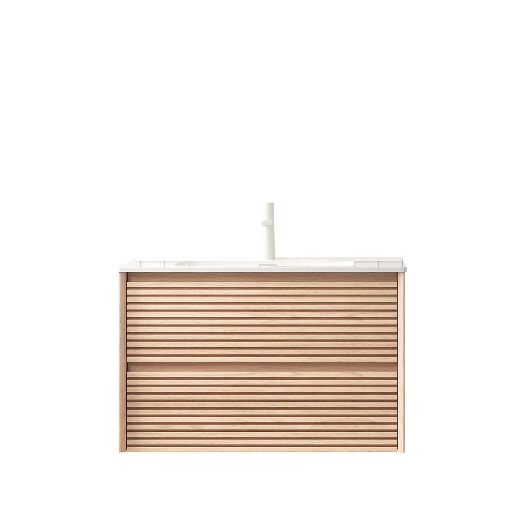 Logidon 81 cm wall-mounted washbasin with white ceramic base walnut