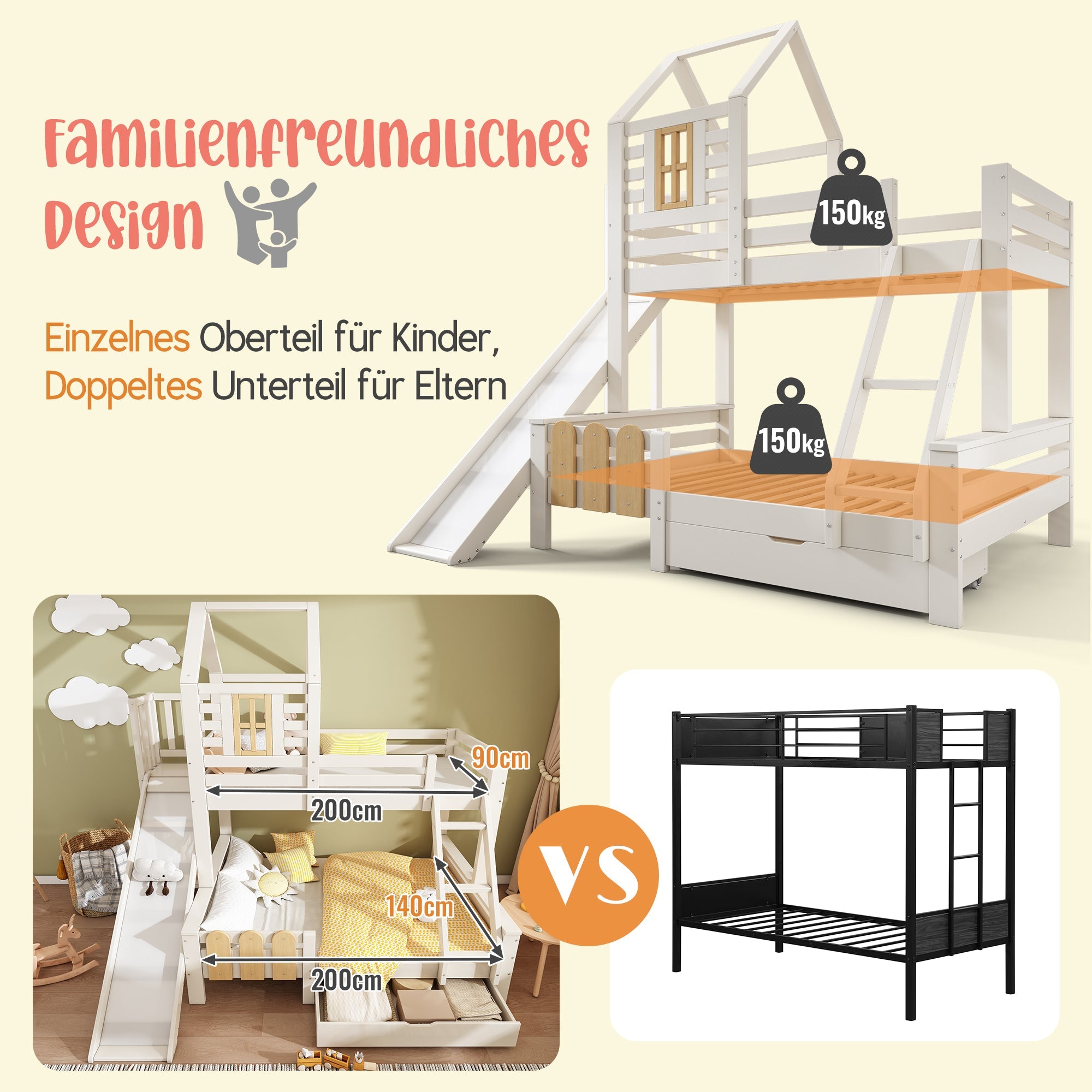 Logidon stapelbed 90x200/140x200 schuiflaadladder blokhut design