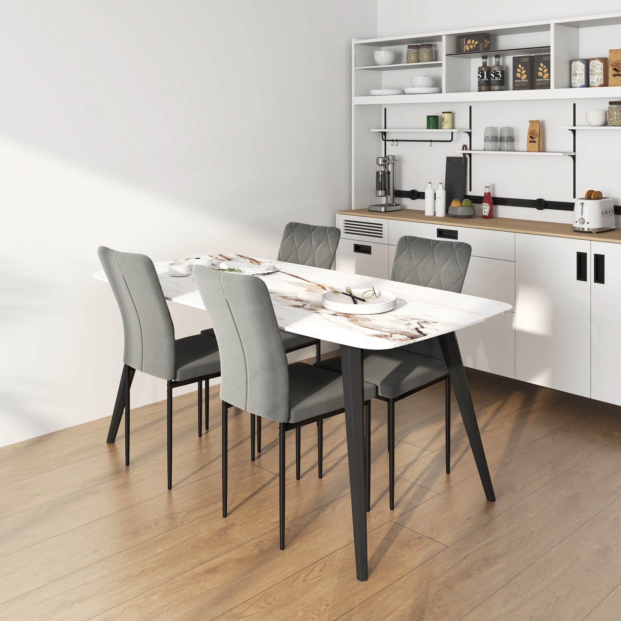 Logidon dining chairs set of 4 dark gray velor backrest