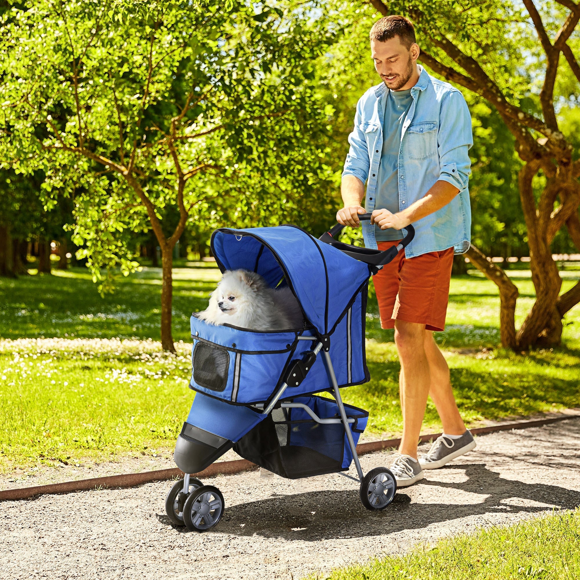 Logidon hondenbuggy blauw, gemakkelijk opvouwbaar tot 10 kg, ideaal voor uitstapjes