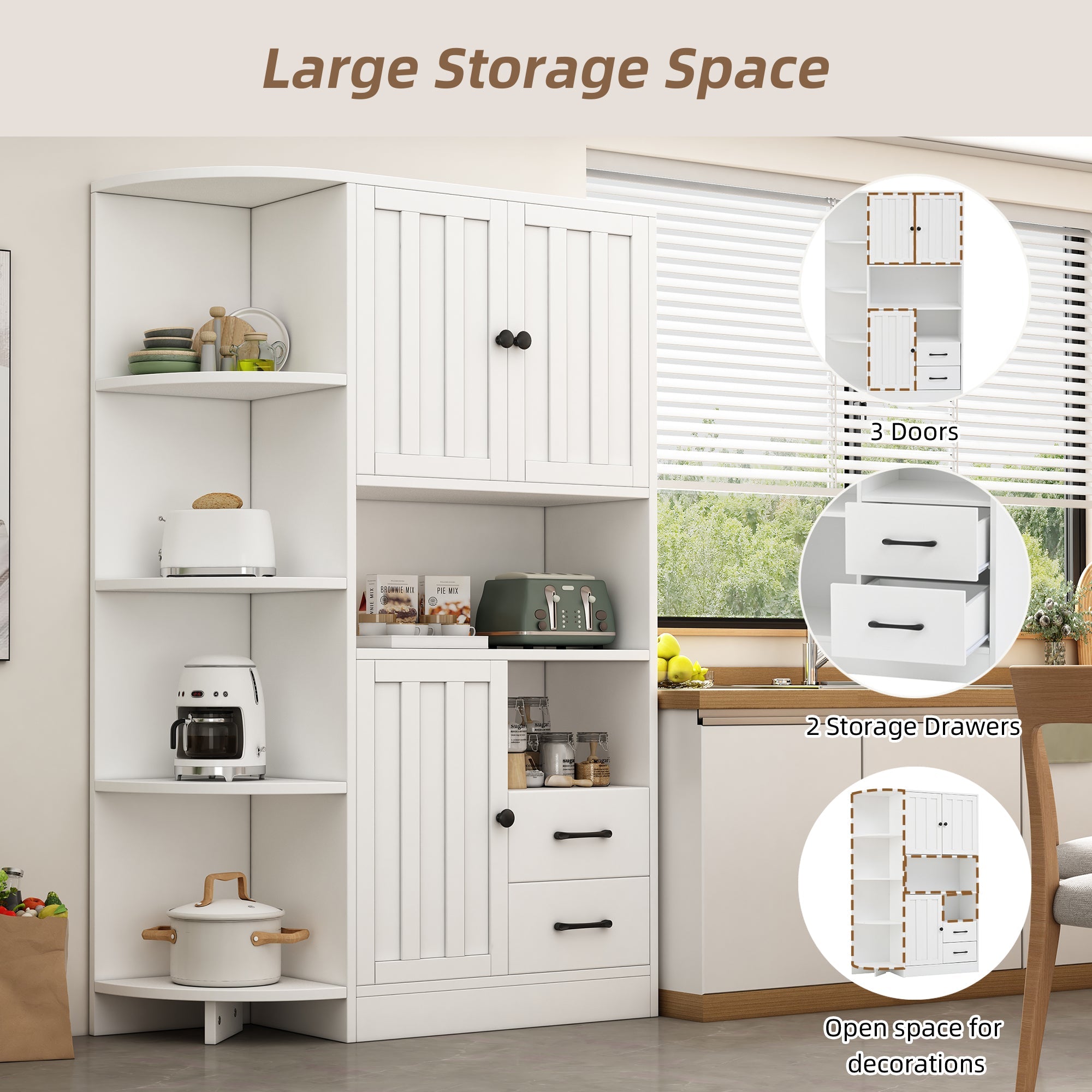 Logidon corner cabinet white 104x35x155 cm display cabinet 3 doors 2 drawers