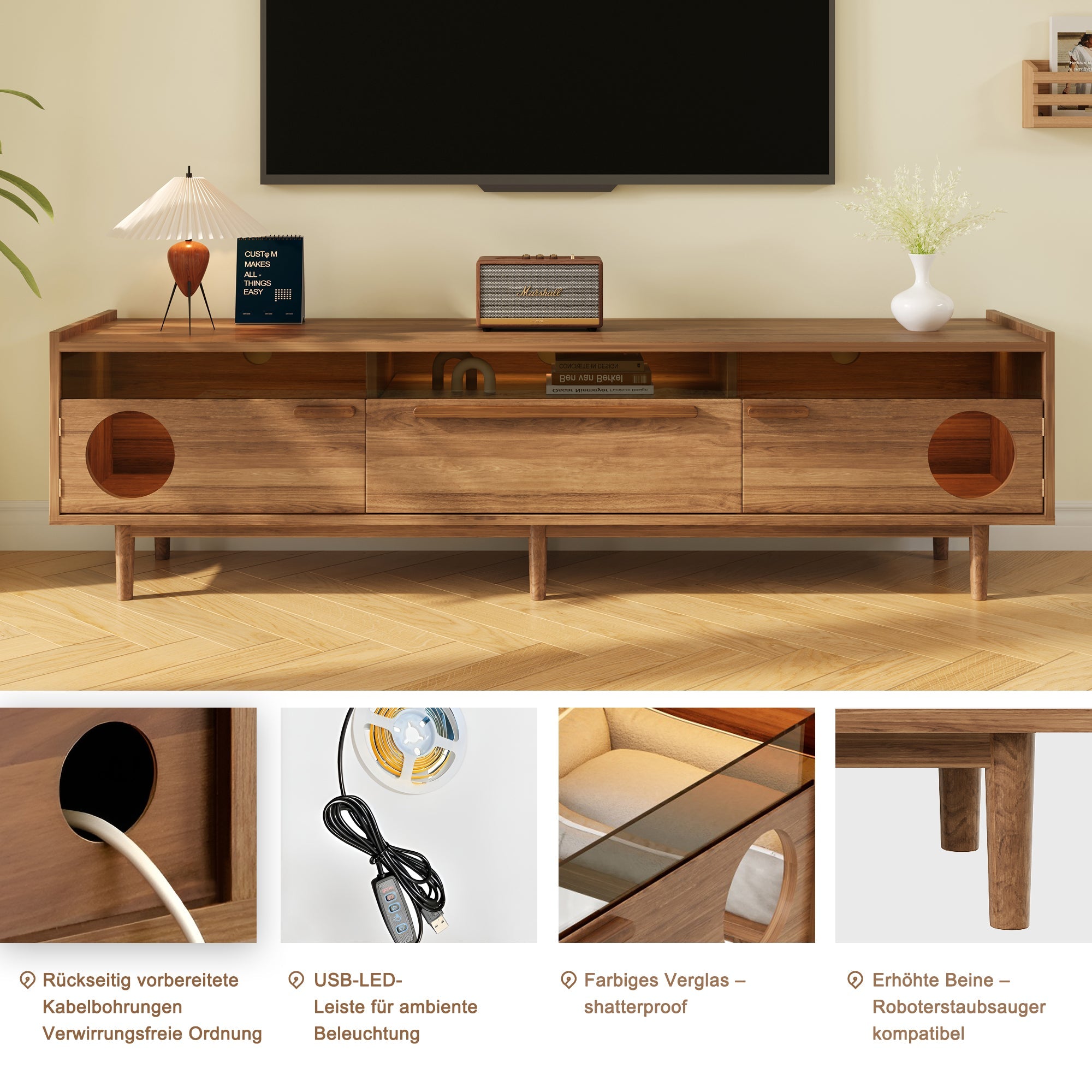 Logidon Modern TV-meubel met LED Kattentoilet Walnoot 180x40x50