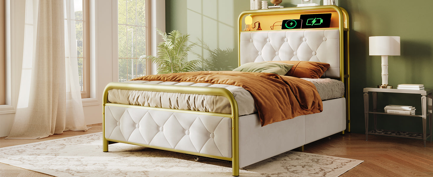 Logidon gestoffeerd bed 90x200 wit USB-C oplaadfunctie App Control